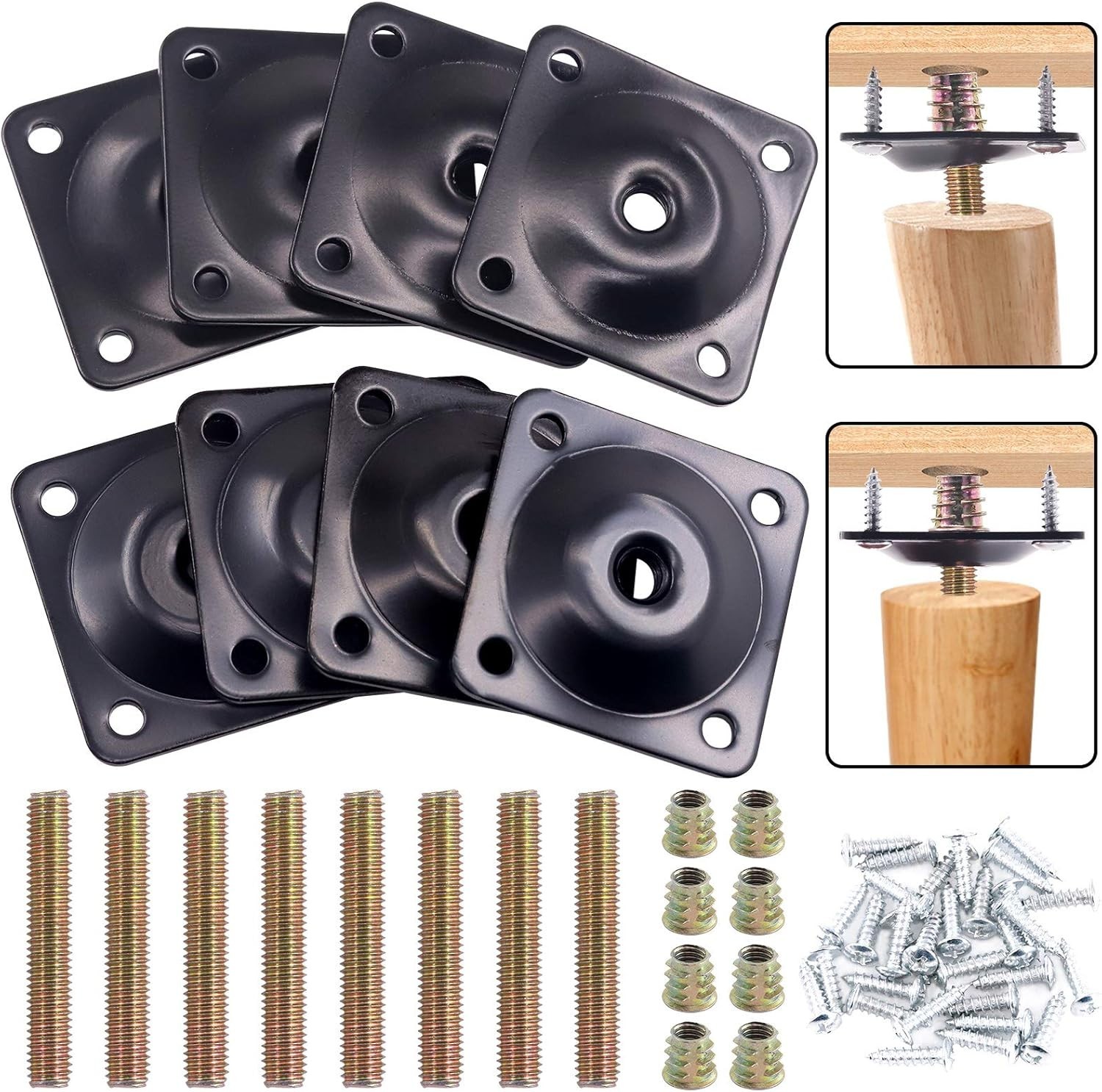 8 Sets M8 Furniture Leg Mounting Plates, 5/16″ Heavy Duty Flat and Black
