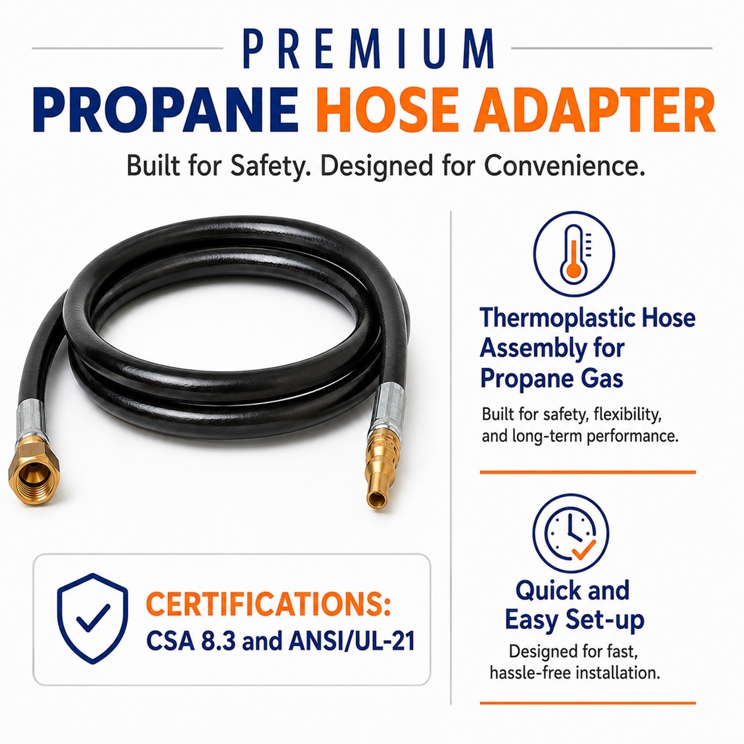 48″ RV Propane Hose 1/4″ Male Quick Disconnect Plug × 3/8″ Female Flare Swivel