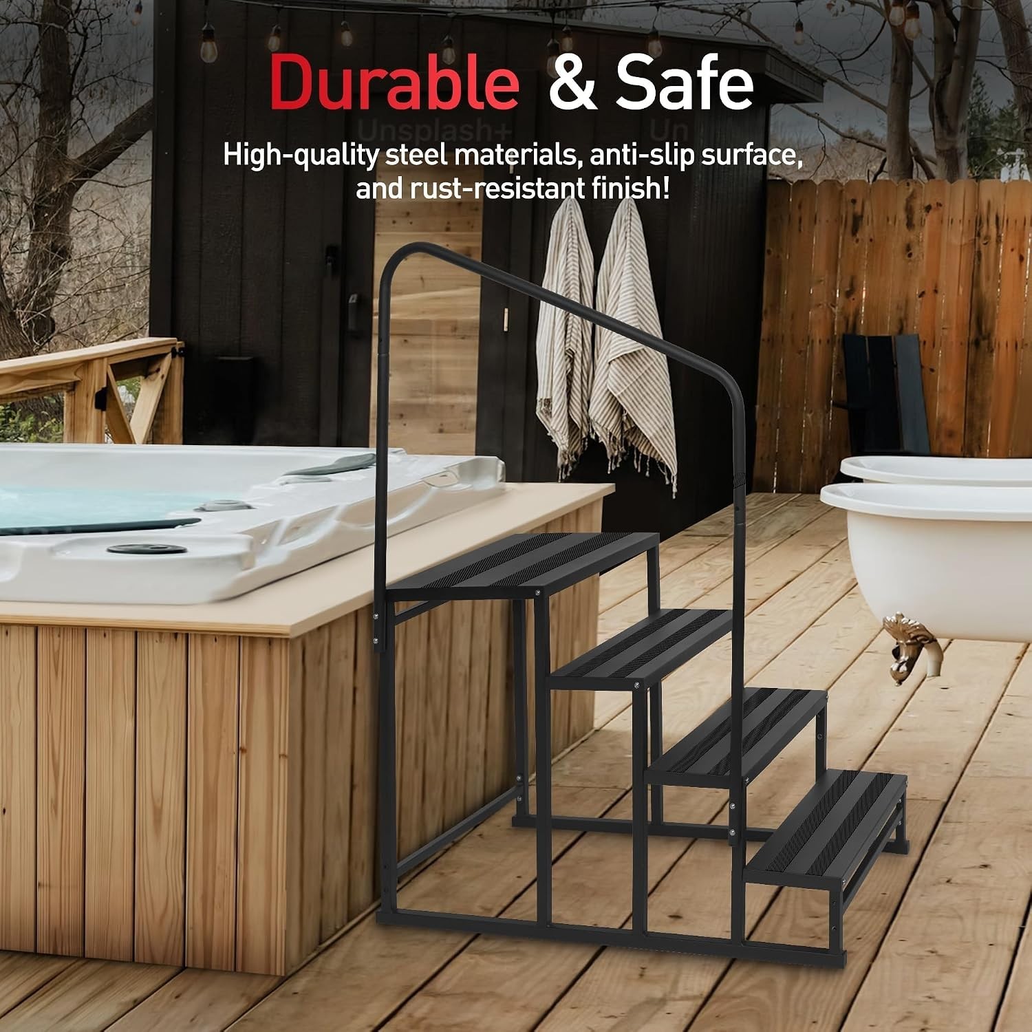 RV Steps with Handrail for Both Sides, 4 Step Stool with Handle for Elderly