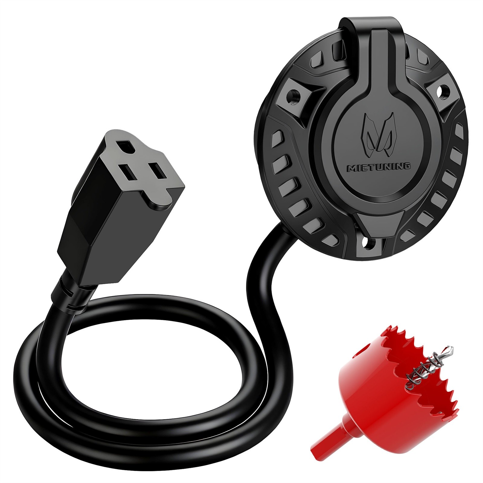 15Amp 125V AC Port Plug 12AWG Copper Wire RV Shore Power Inlet Socket w/Hole Saw
