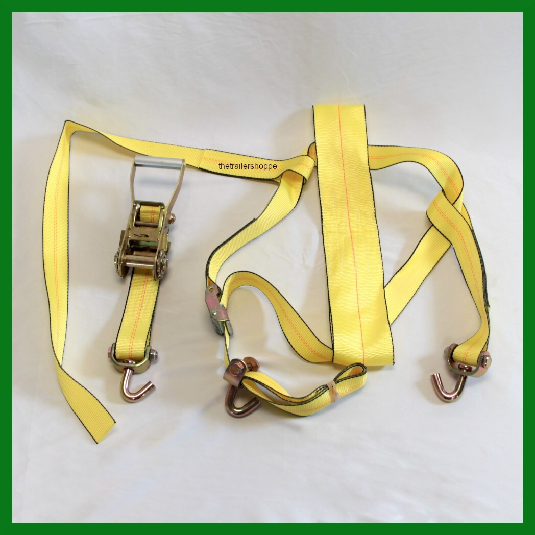Ratchet Strap 2″ Tiedown Wire Hook & Tire Wheel Net for Transporting Vehicles