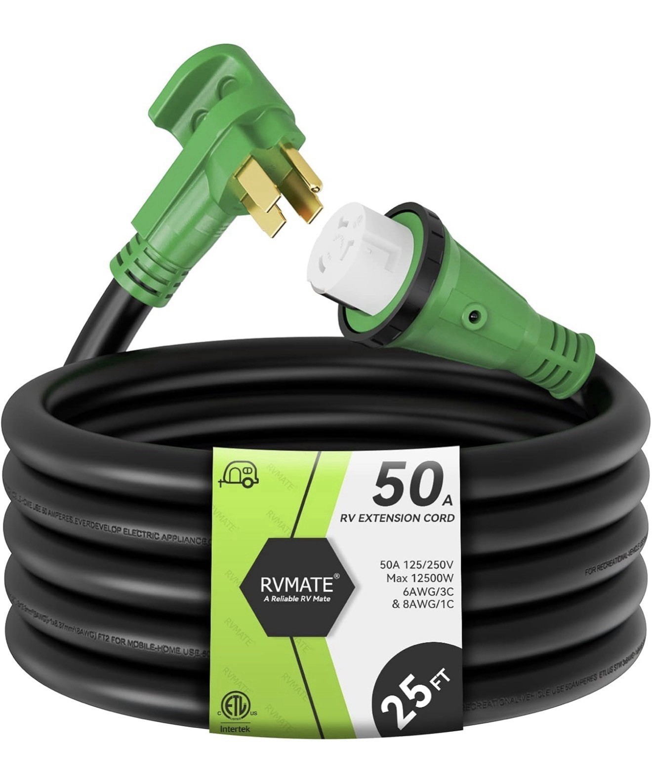 RVMATE 50 Amp 25 Foot RV Power Cord, 14-50P to SS2-50R Generator Extension C…