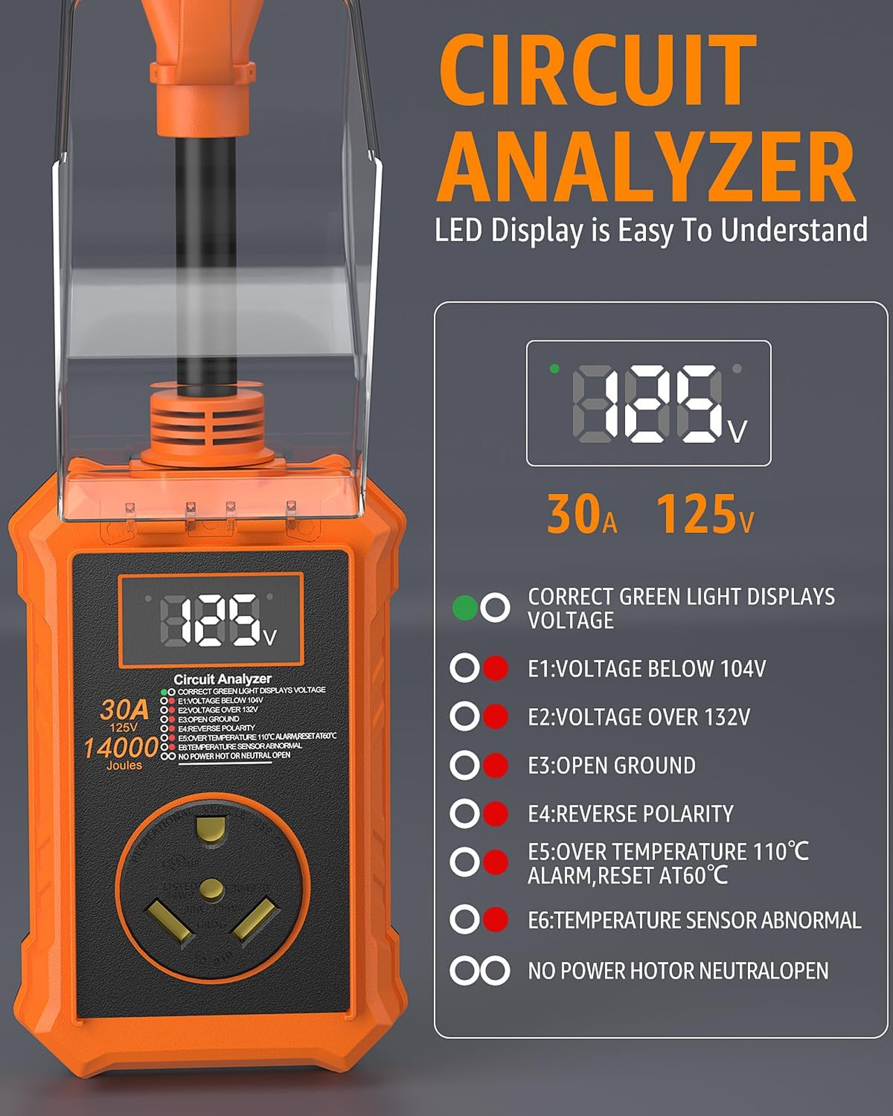 30 Amp RV Surge Protector with Smart LED Display Circuit Analyzer Waterproof