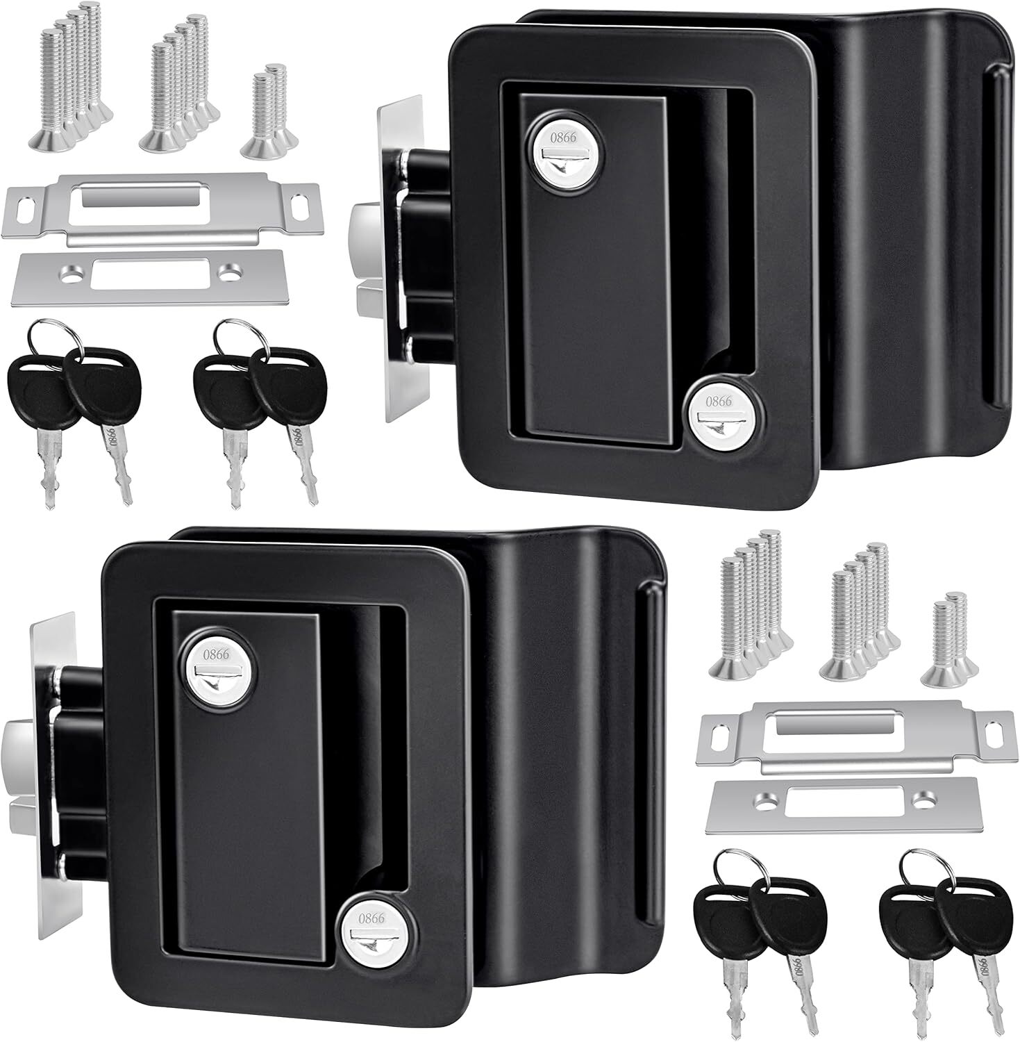 2 Black RV Paddle Entry Door Lock Latch Handle Knob Deadbolt Camper Trailer