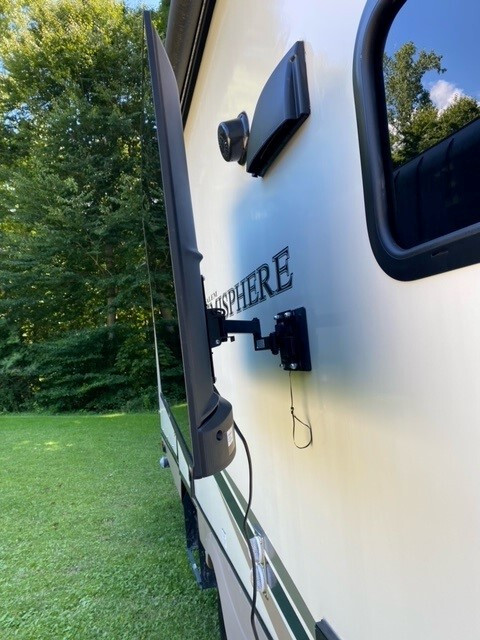 PAW Locking Swing Arm Mounted to a Steel RV TV Bracket