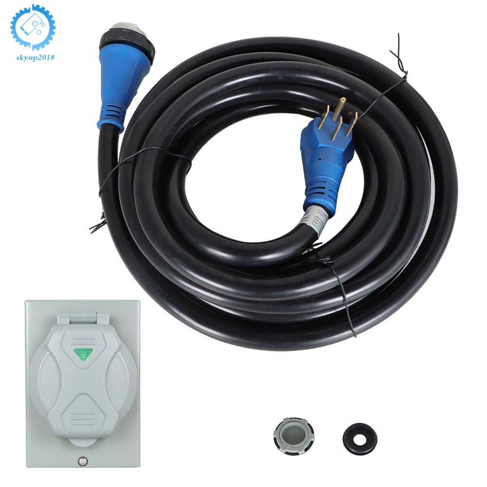 Blue Plug RV Extension Black Cord And Power Input Box 50A 30FT with Lock