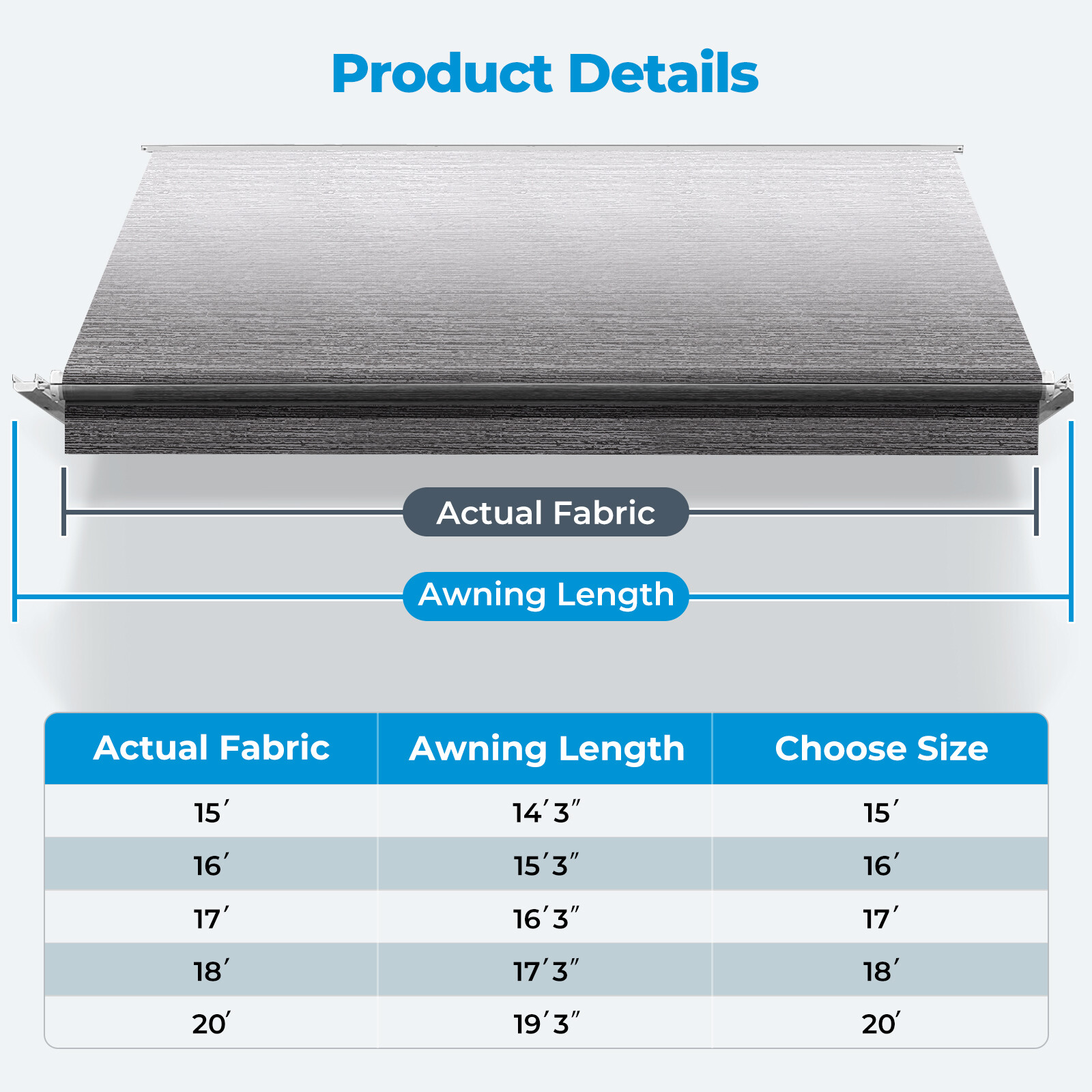 Weatherproof RV Awning Fabric 15-20 FT For RV Camper Trailer Replacement Vinyl