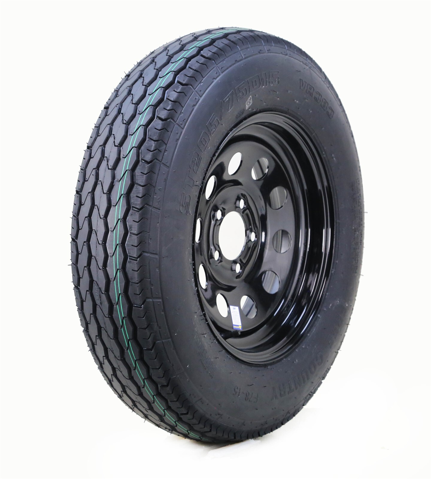 Free Country Trailer Tire Assembly ST205/75D15 6-Ply Black Mod Rim 5 Lug on 5″