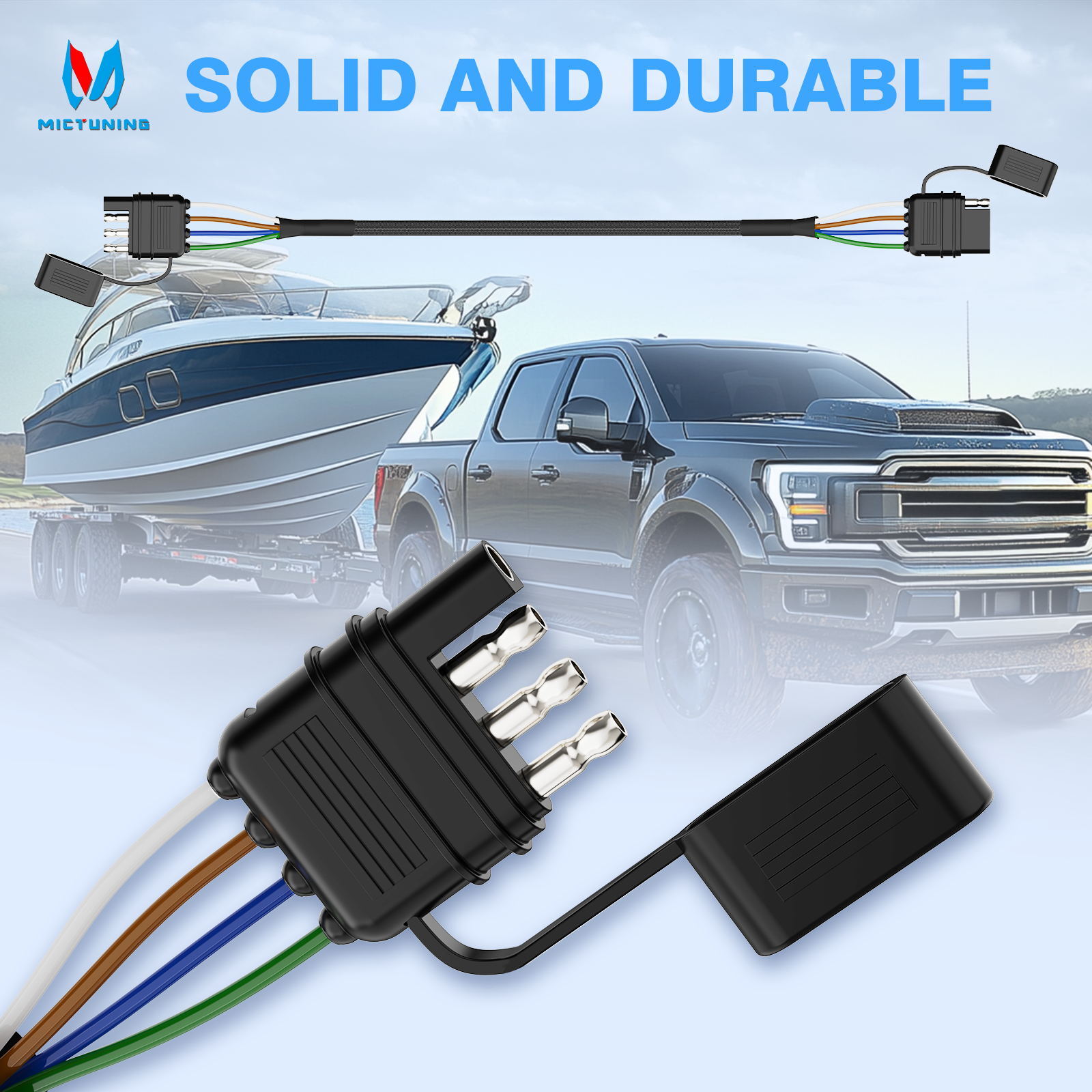BID MICTUNING 4 Way Flat Trailer Extension Cable 16 AWG Pure Copper w/Dust Cover