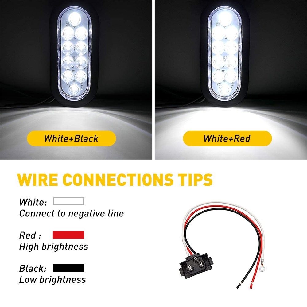 2x 6″ Oval White 10 LED Trailer Truck Sealed Reverse Back-Up Tail Lights 12V New
