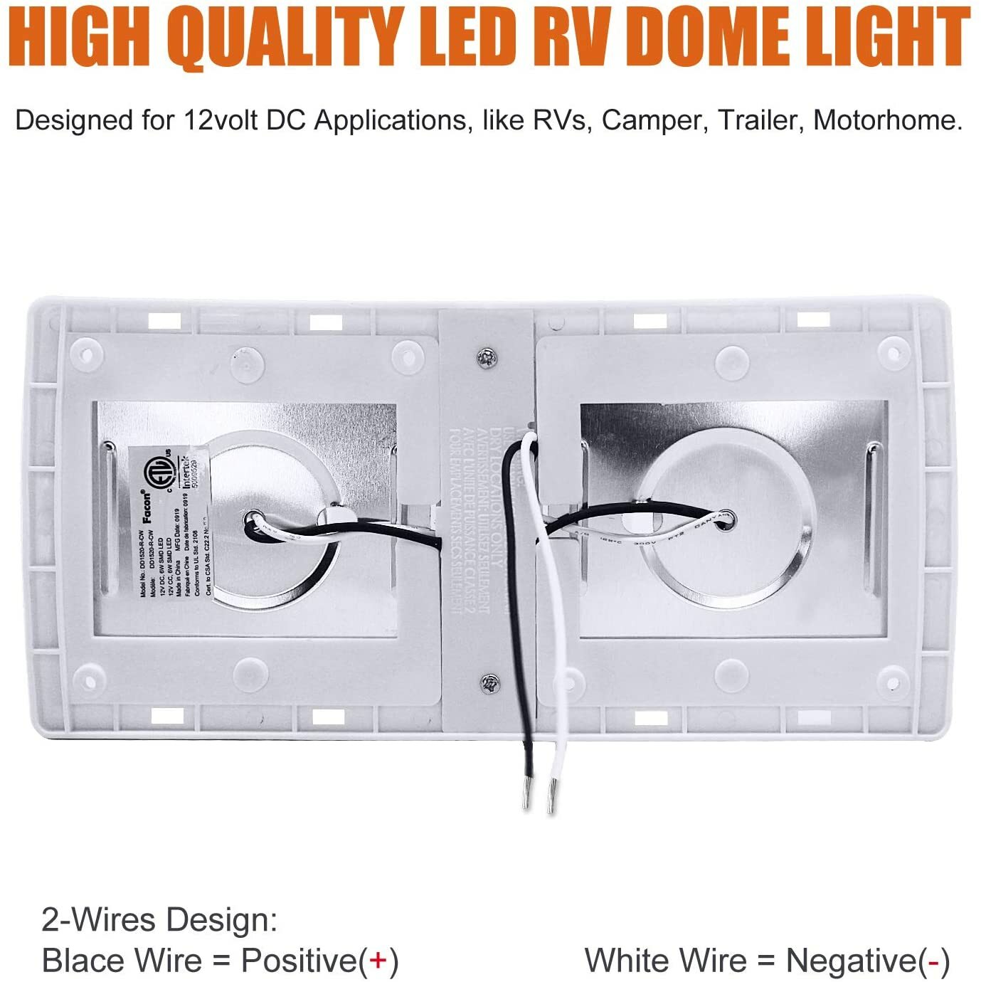 Facon 2Pcs Ceiling Dome Light 12V LED Trailer Camper RV Interior Light 4000K