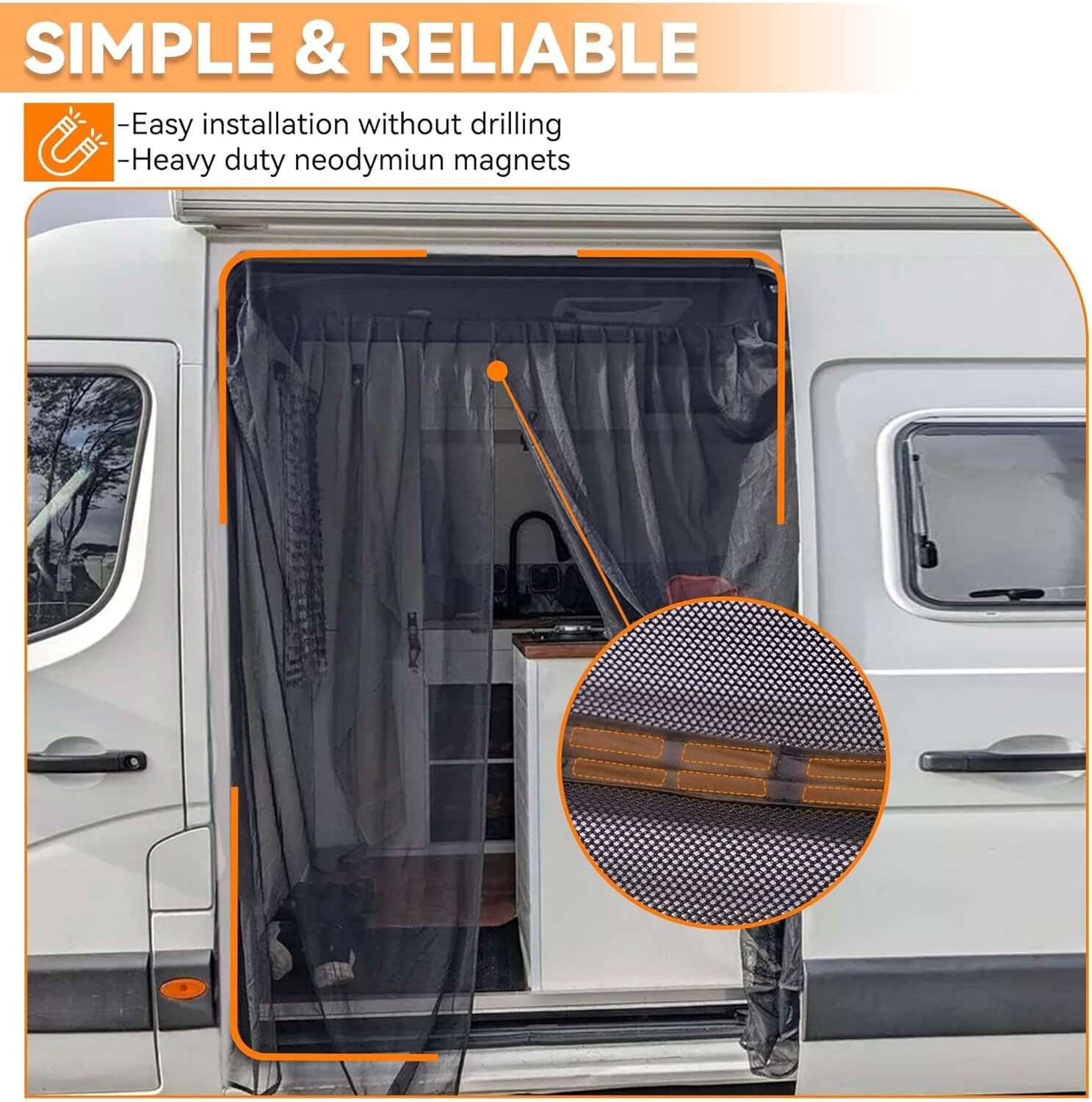 Van Bug Screen for Transit,Sprinter,Promaster Magnetic Mosquito Net Sliding Door