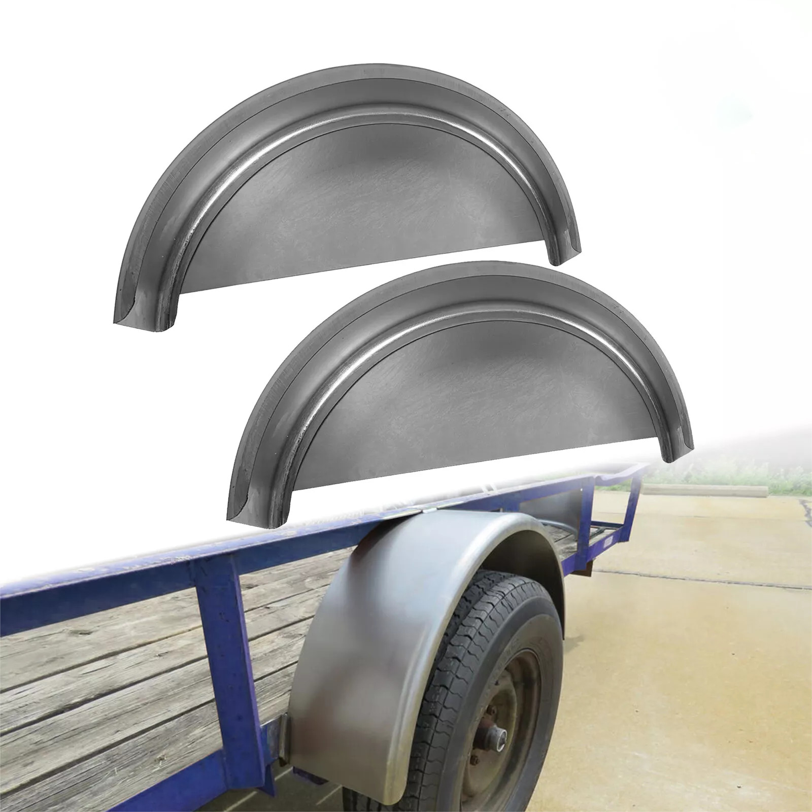 For 14″ 15″ 16″ Wheel Steel Round Single Axle 2 Trailer Fenders with Back Plate