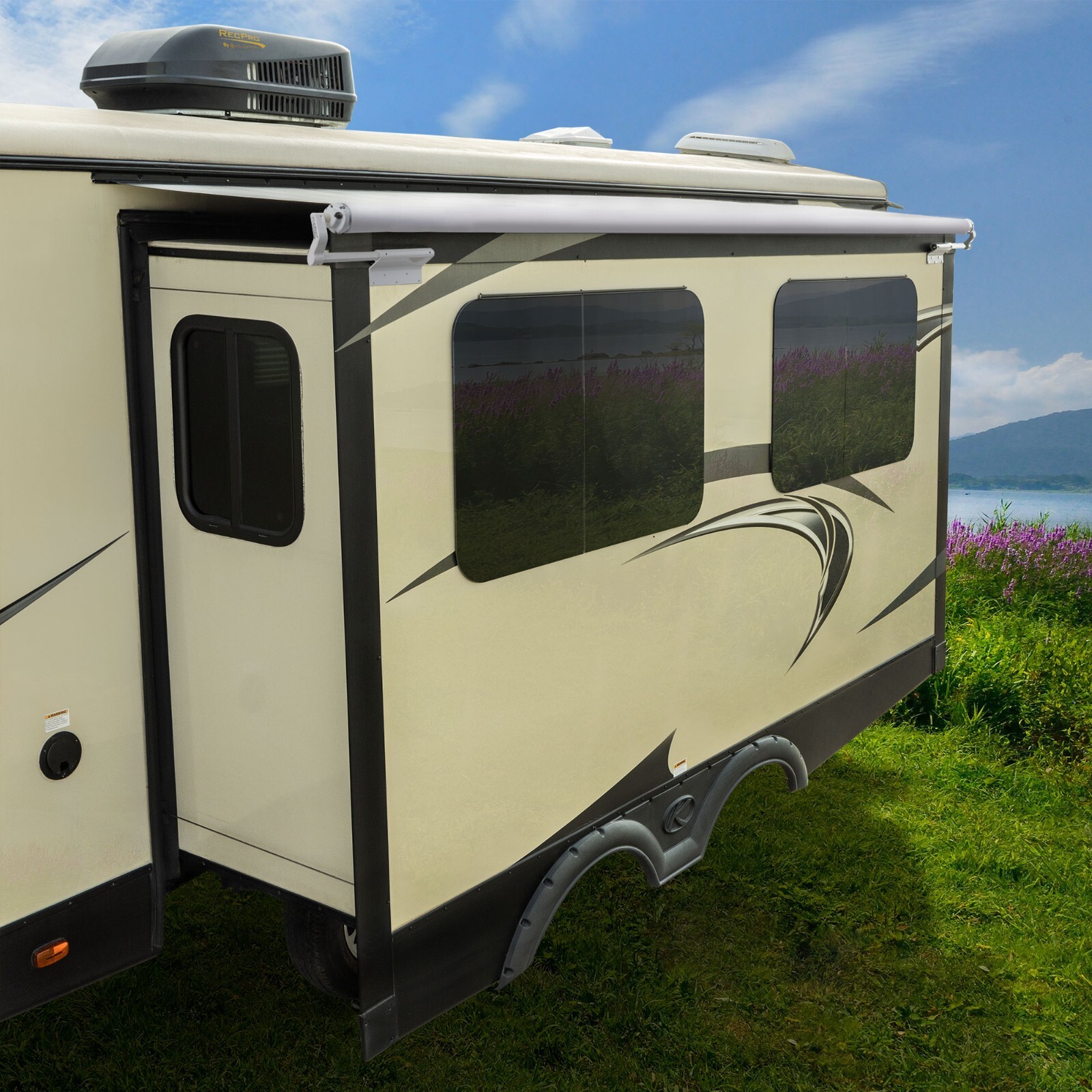 RecPro RV Slide Topper Slideout Awning Assembly in White