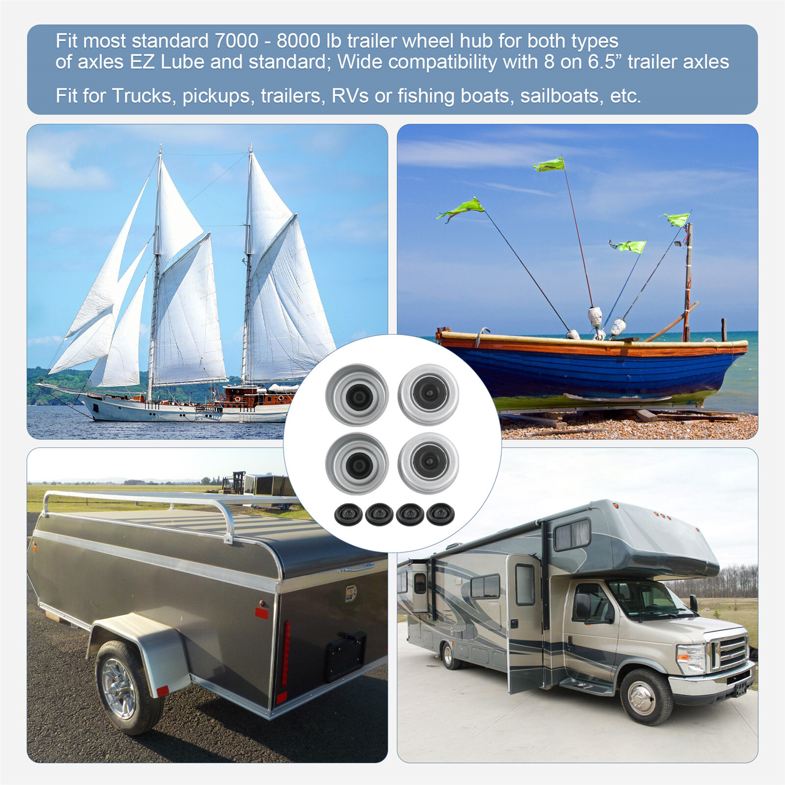 4PCS 2.71-2.72 Trailer Axle Dust Cap Cup Grease Cover RV Camper EZ Lube JDMSPEED