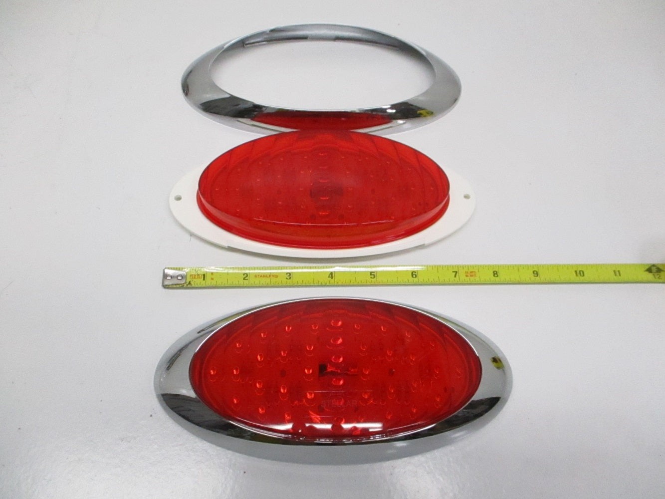 8″ Bright Oval Red LED RV Camper Trailer Turn Brake Tail Lights / Chrome Trim