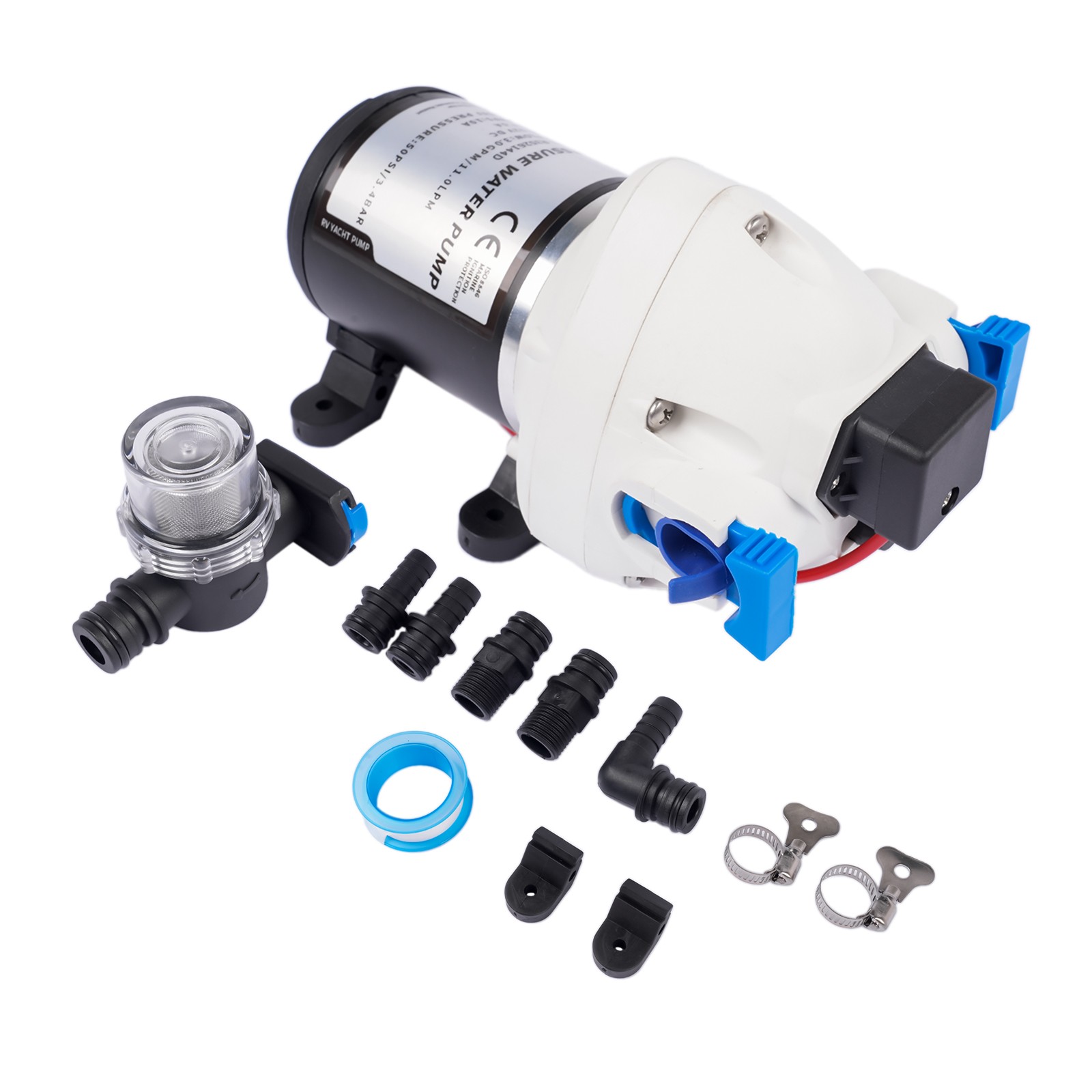 R3526144D RV Water Pump 3 GPM 50 PSI 12V Triplex Diaphragm Water Pump w/Strainer