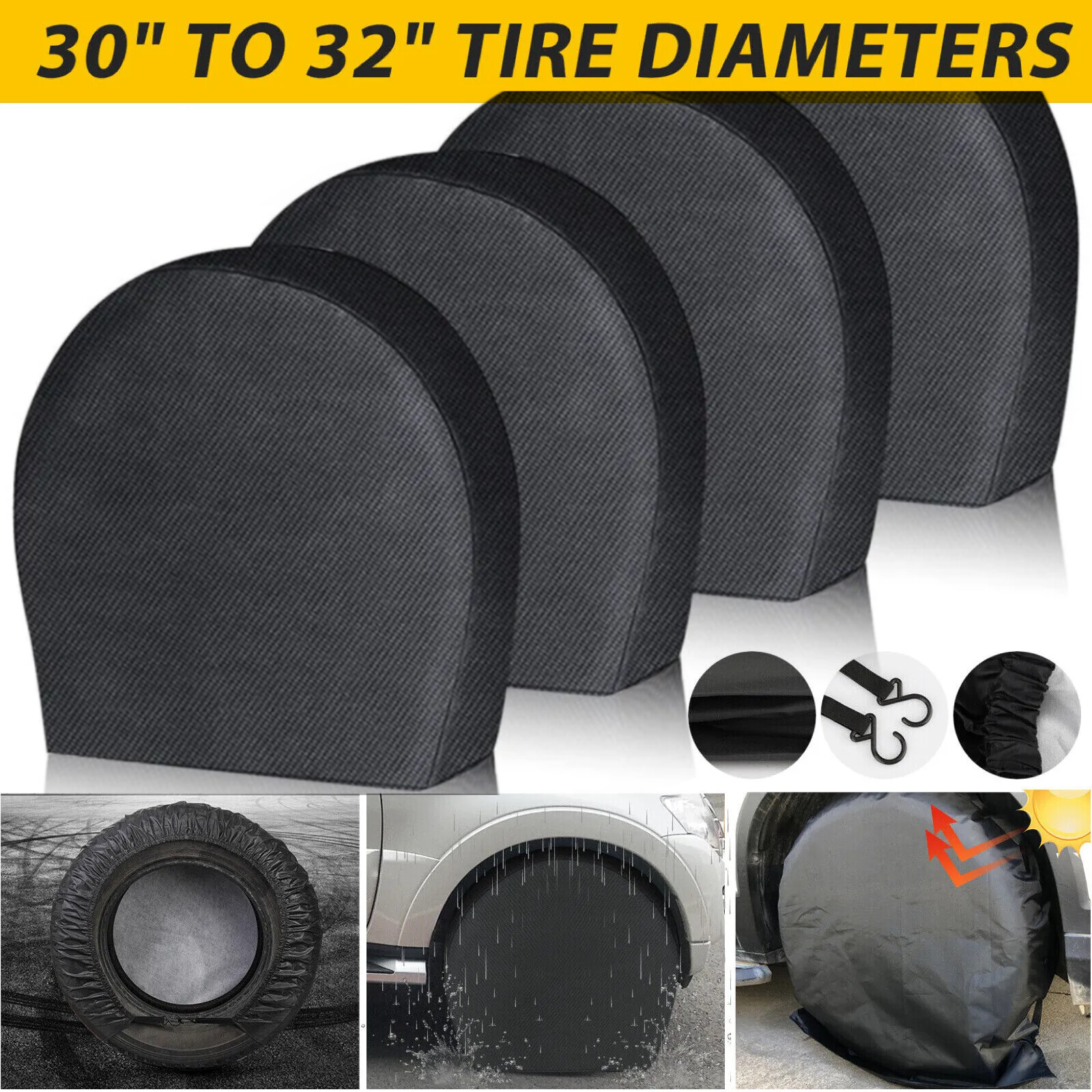 4x Waterproof Wheel Tire Cover 30″-32″ RV Truck Car Camper Trailer Sun Protector