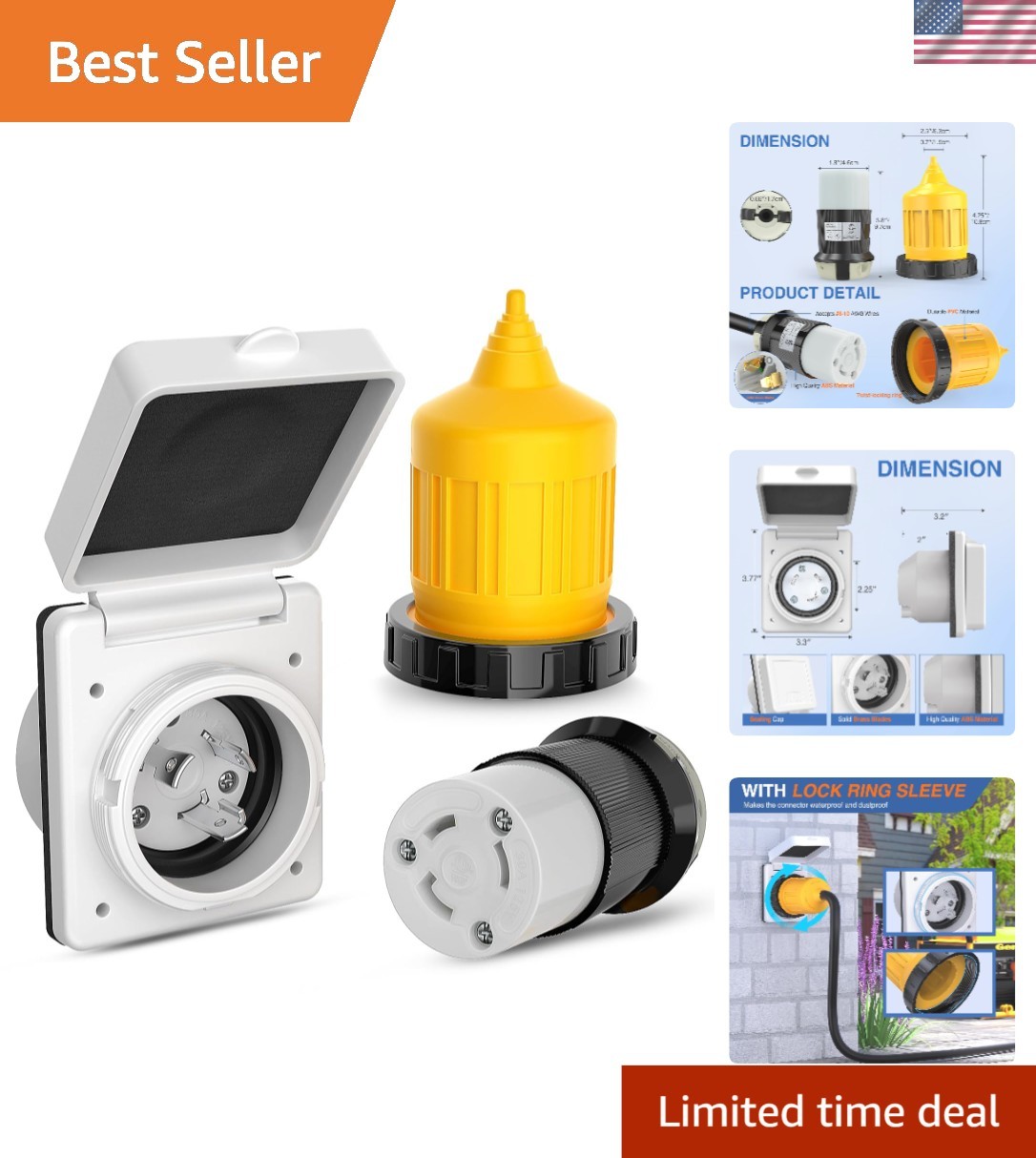 30AMP RV Power Inlet and Outlet with Boot Protector – Safe and Reliable Charging