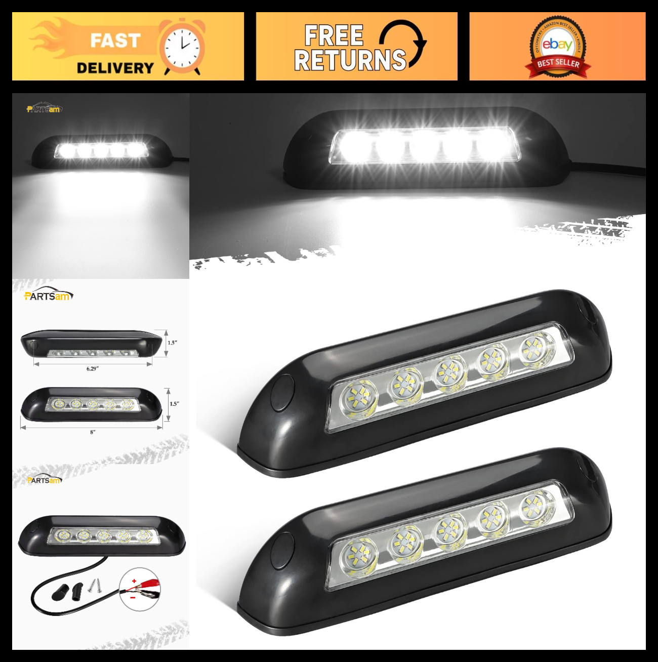 8” RV Porch Lights 12V Waterproof Utility Strip Light Bar for Motorhome, Camper,