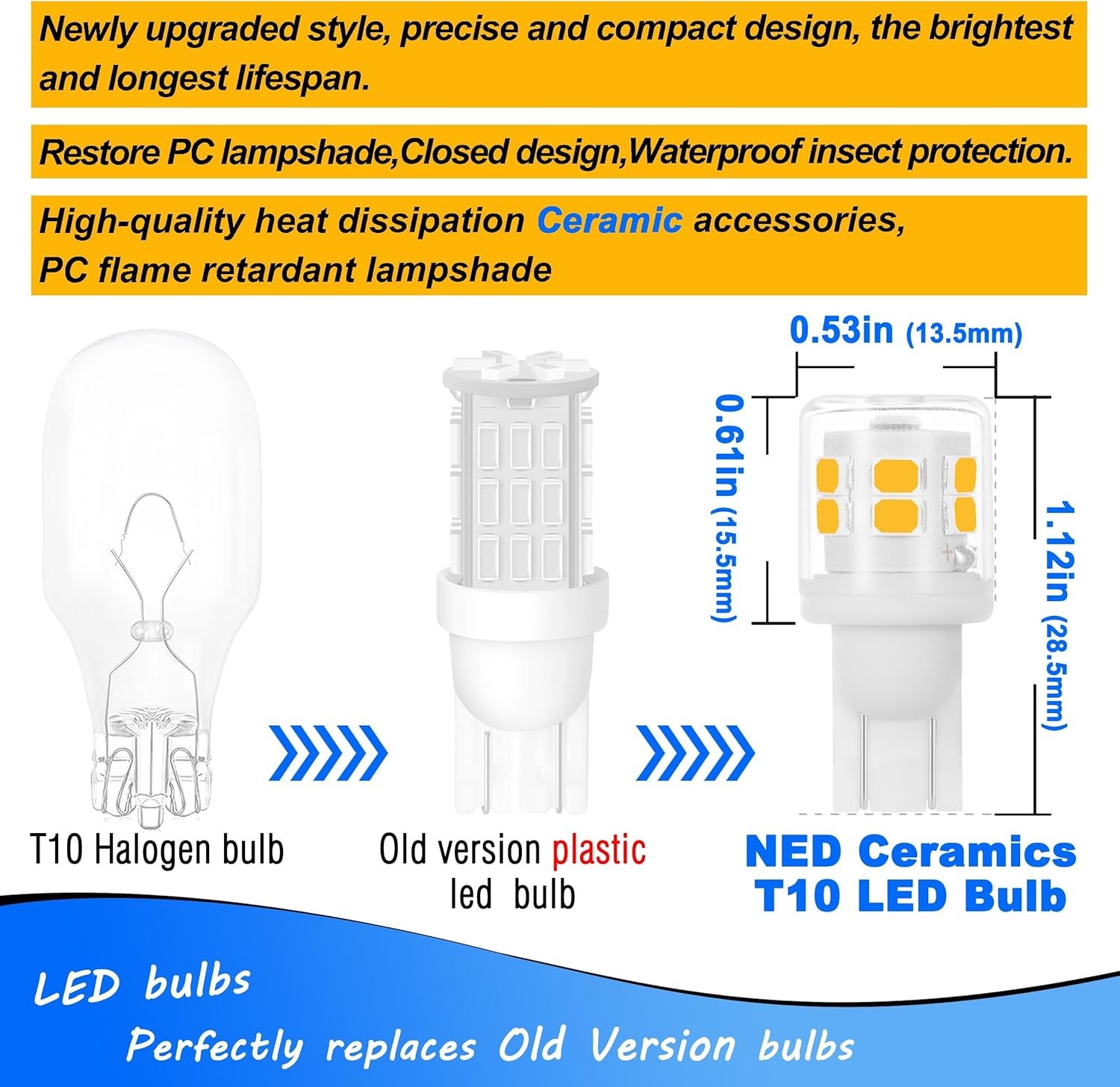 921 194 LED Light Bulbs 2W 2700K T10 – 3 count (Pack of 1), 2700k Warm White