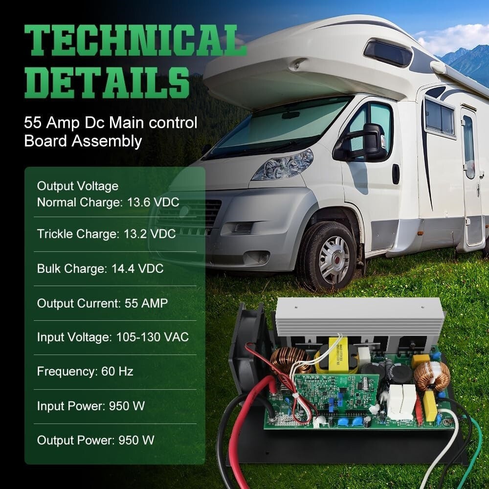 55A Power Converter for RV Battery Lead Acid & Lithium Li Replce# WF-8955-AD-MBA