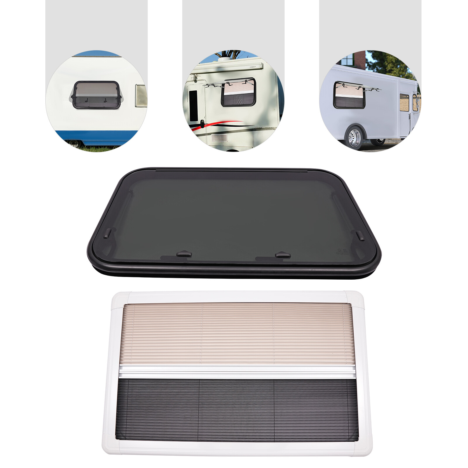 RV Caravan Camper Top-Hinge Push-Out Window 900mm x 550mm 30mm with Blind Screen