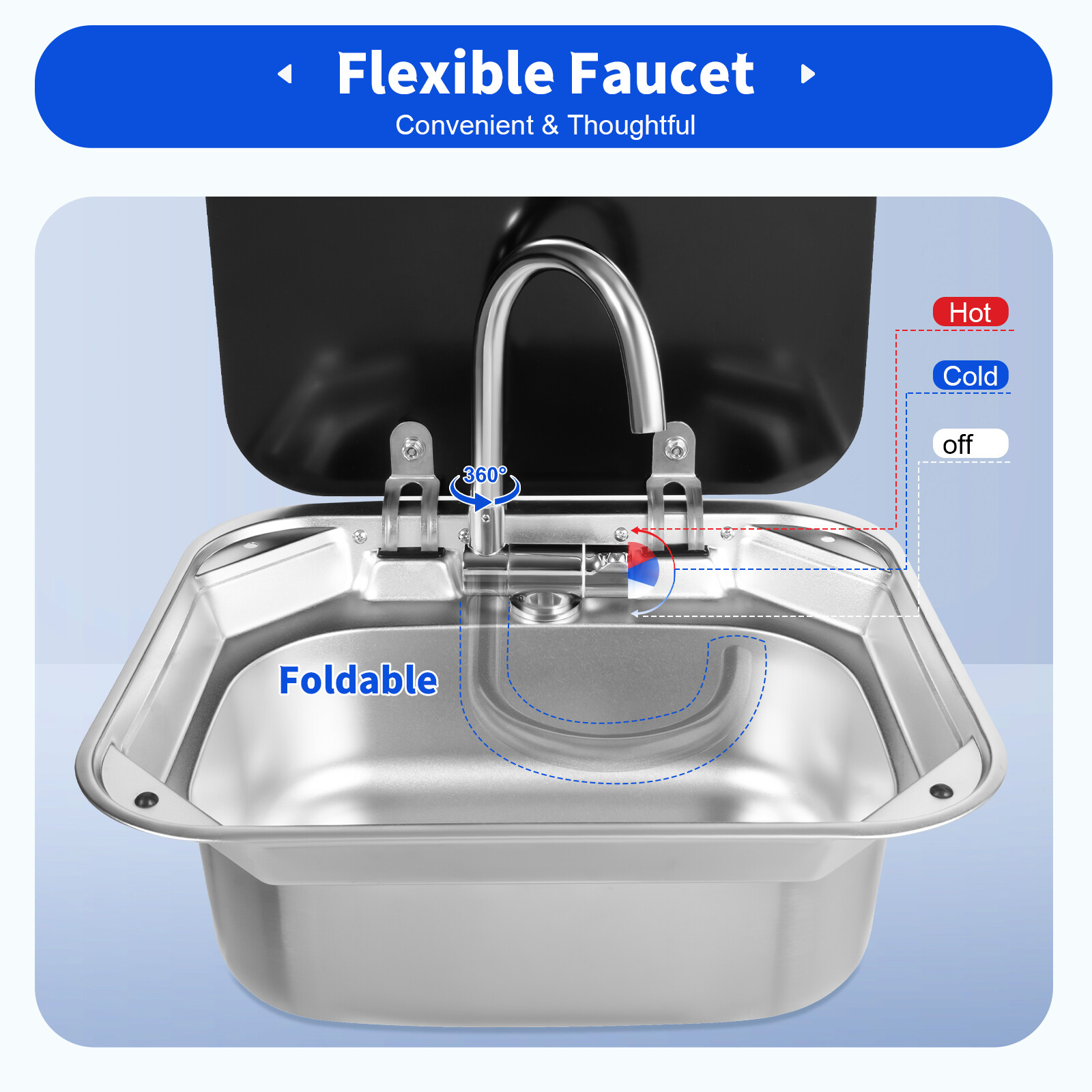 RV Kitchen Sink Unit Caravan Camper Hand Wash Basin with Faucet Stainless Steel