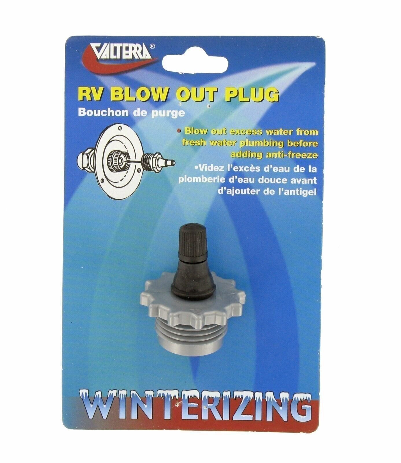 Valterra P23508VP Gray RV Blow-Out Plug with Shrader Valve