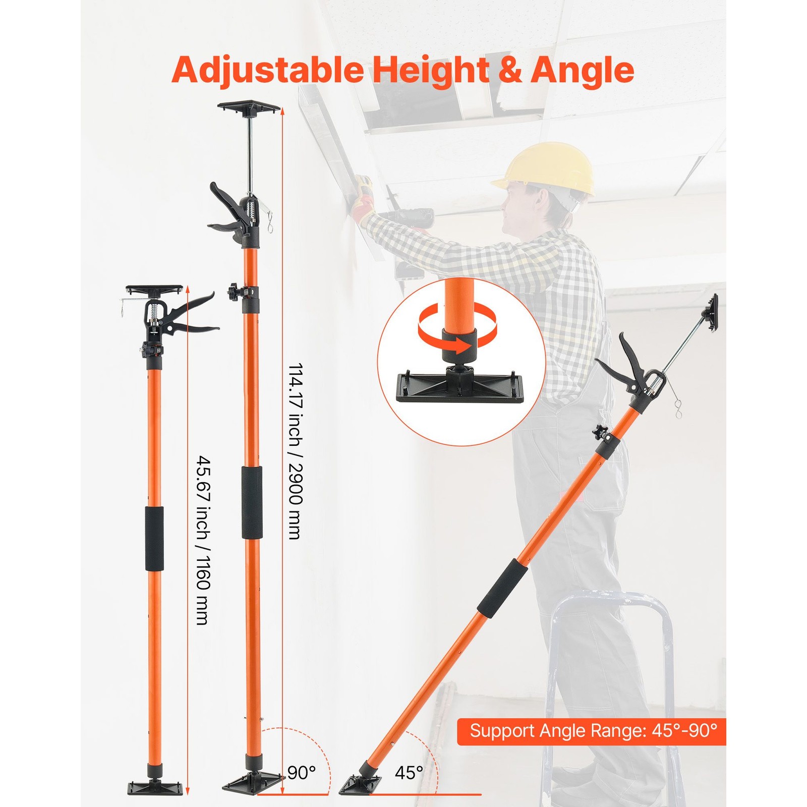 4-Pack Adjustable Cabinet Jack Support Pole 45.67-114 Inch Steel Telescopic