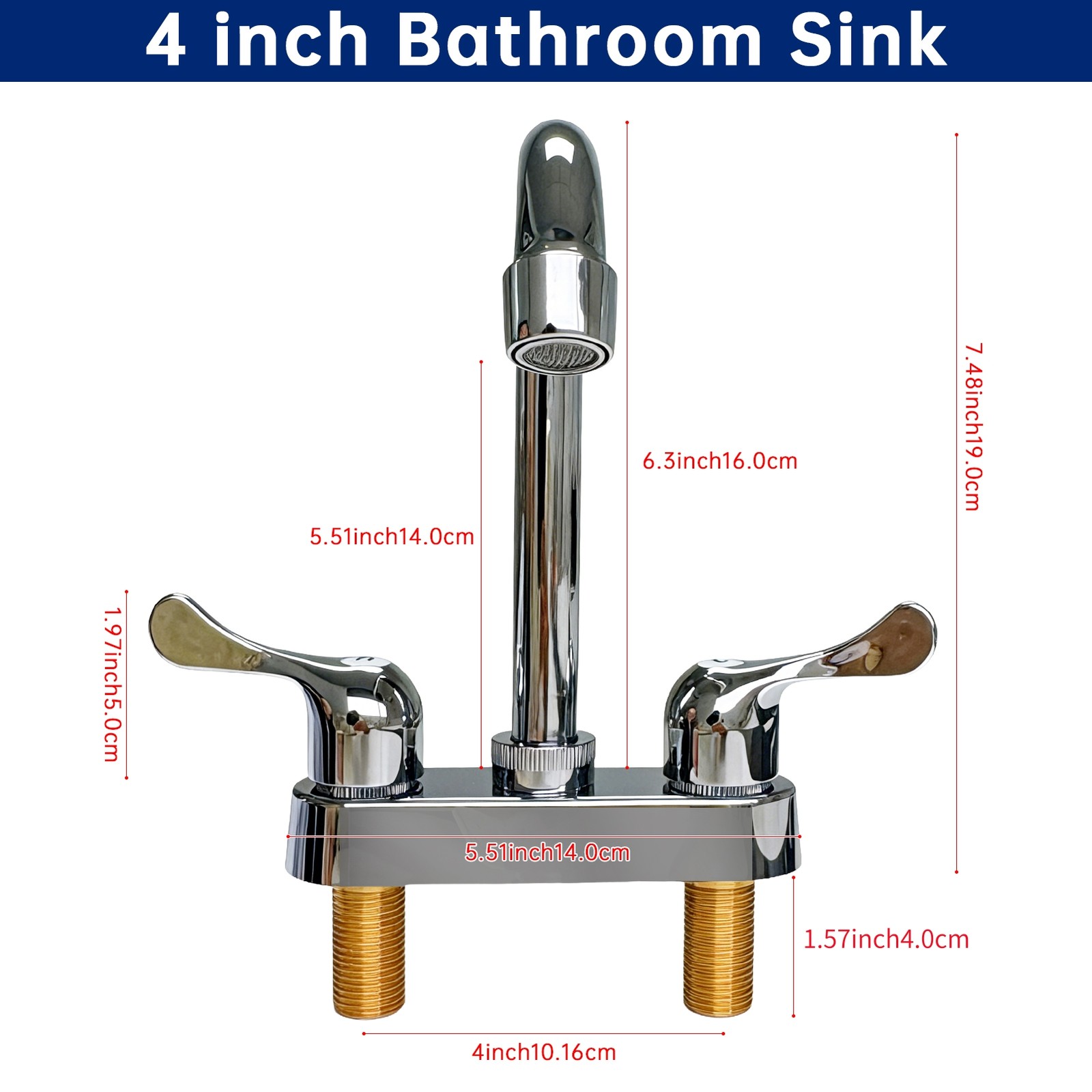 4” Chrome Basin Bathroom RV Faucet Plastic Mixer Tap Sink Faucet Dual Handles