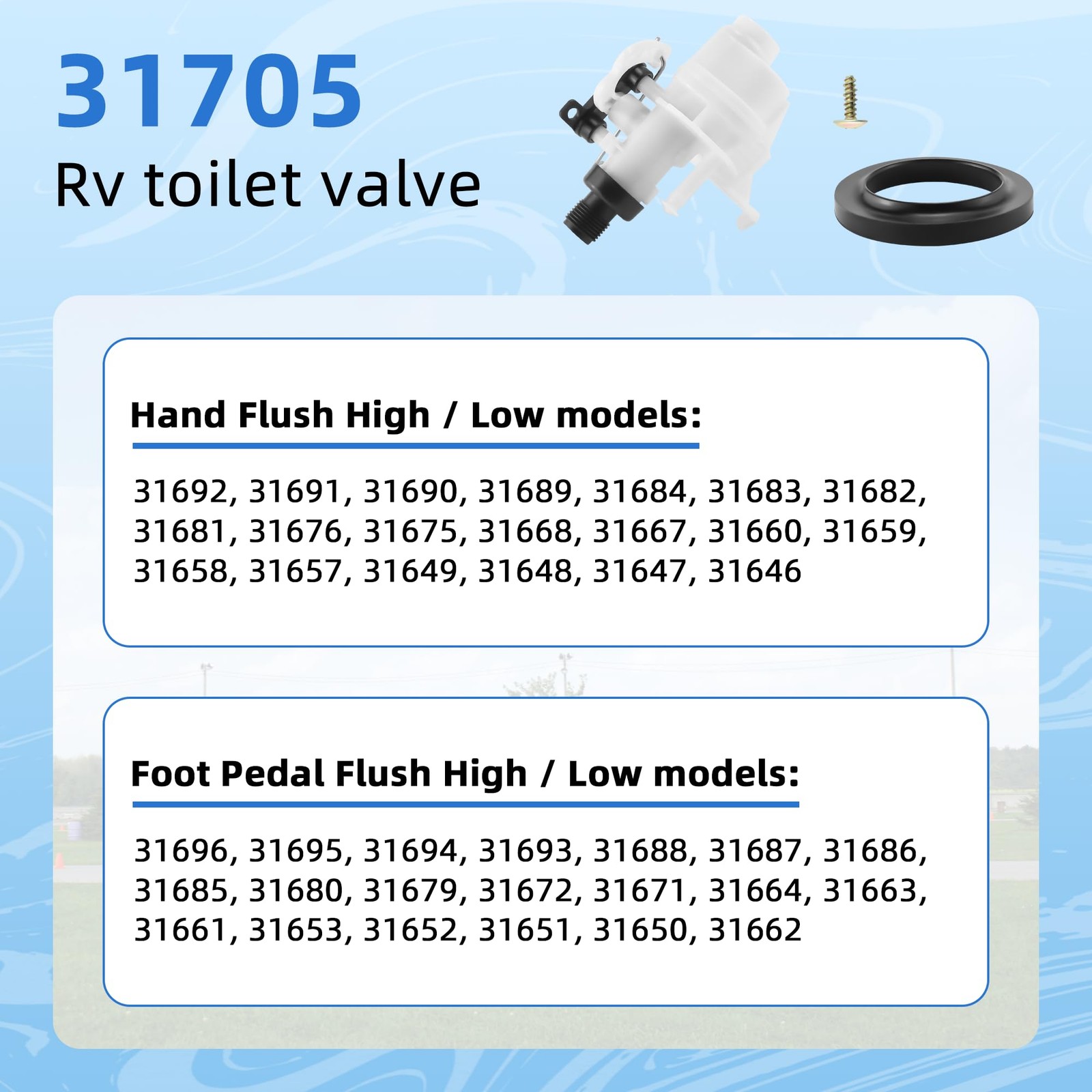 31705 31688 RV Toilet Water Valve Kit Fit for ThetfordAqua MagicV High and Low