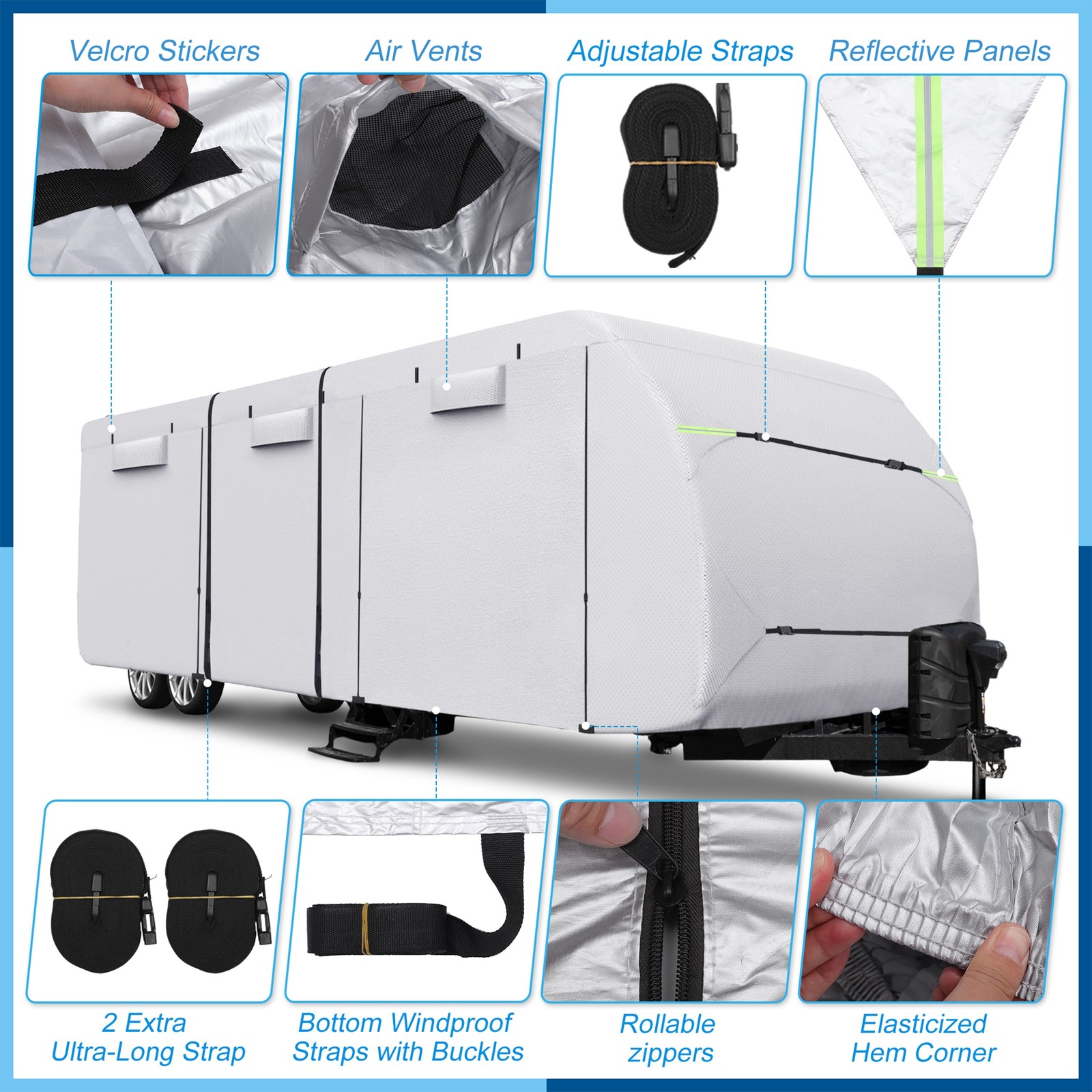 Waterproof RV Travel Trailer Cover Fits 20′ – 22′ All Season Protect
