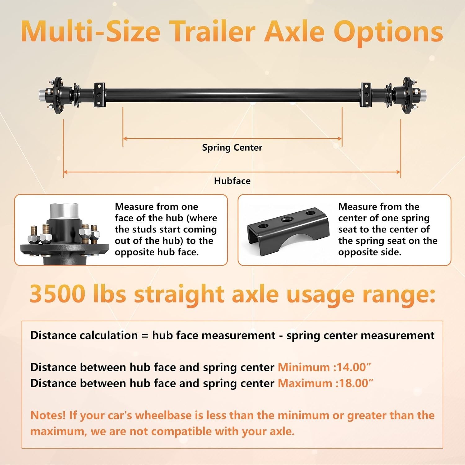 73″ Trailer Axle Kit 3500 lbs 5×4.5″ Idler Hub w/ Leaf Springs U-Bolt Kit 58″ SC