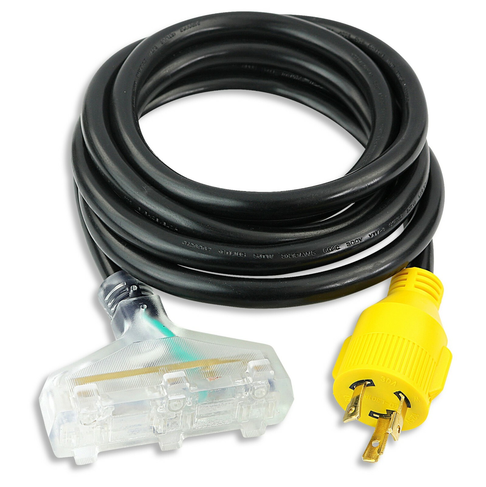 Generator Adapter Cord 10’ 3 Prong Power Cable 10/4 Tri 15 Amp Adapter Plug
