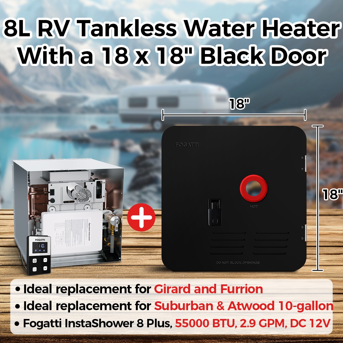 RV Tankless Water Heater w/ 18”x18” Door + Remote Controller 2.9GPM 55000BTU