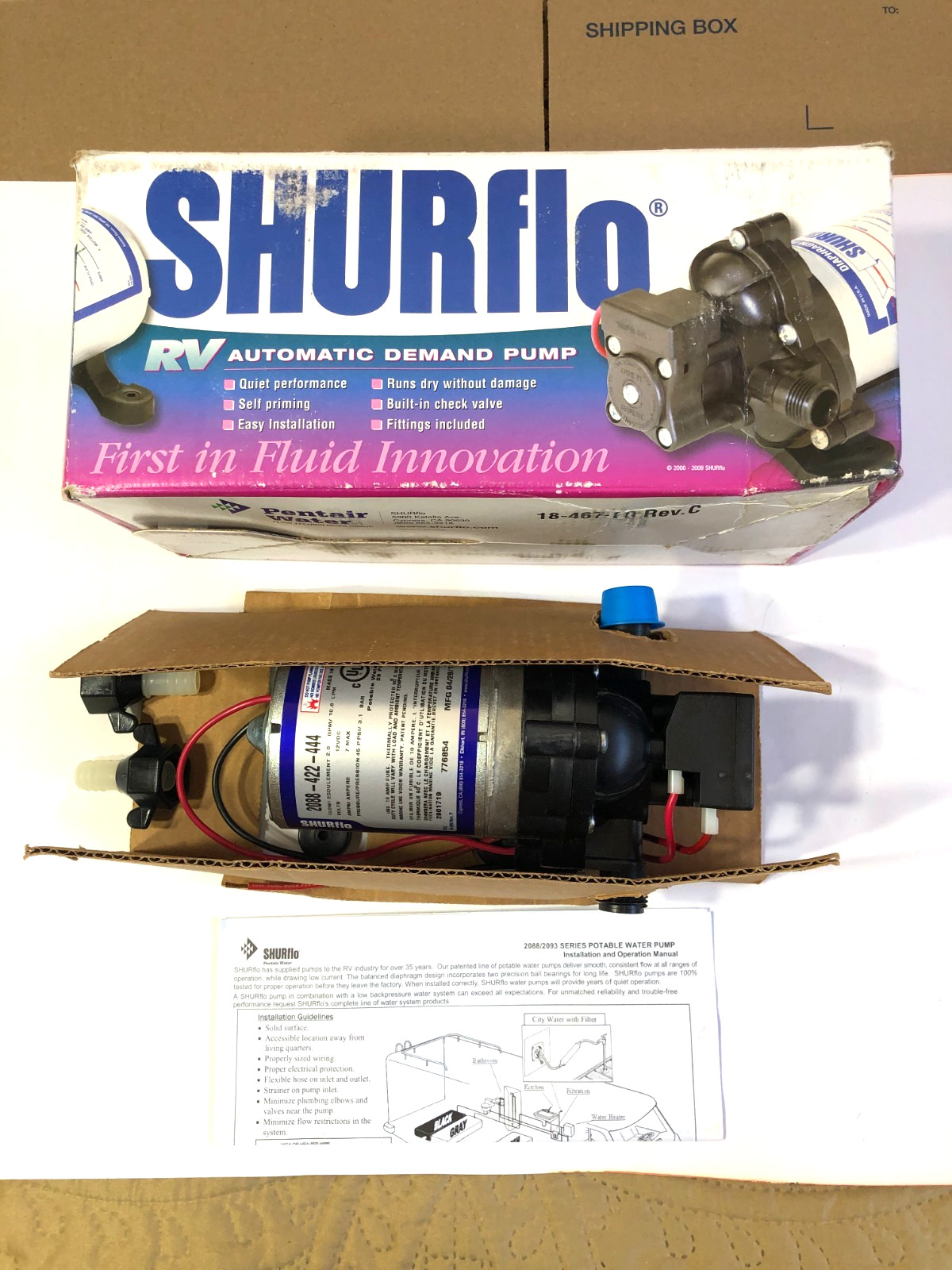 Vtg Shurflo 2088-422-444 RV Water Pump 12V 2.8 GPM 45 PSI Open Box New Nose Fit