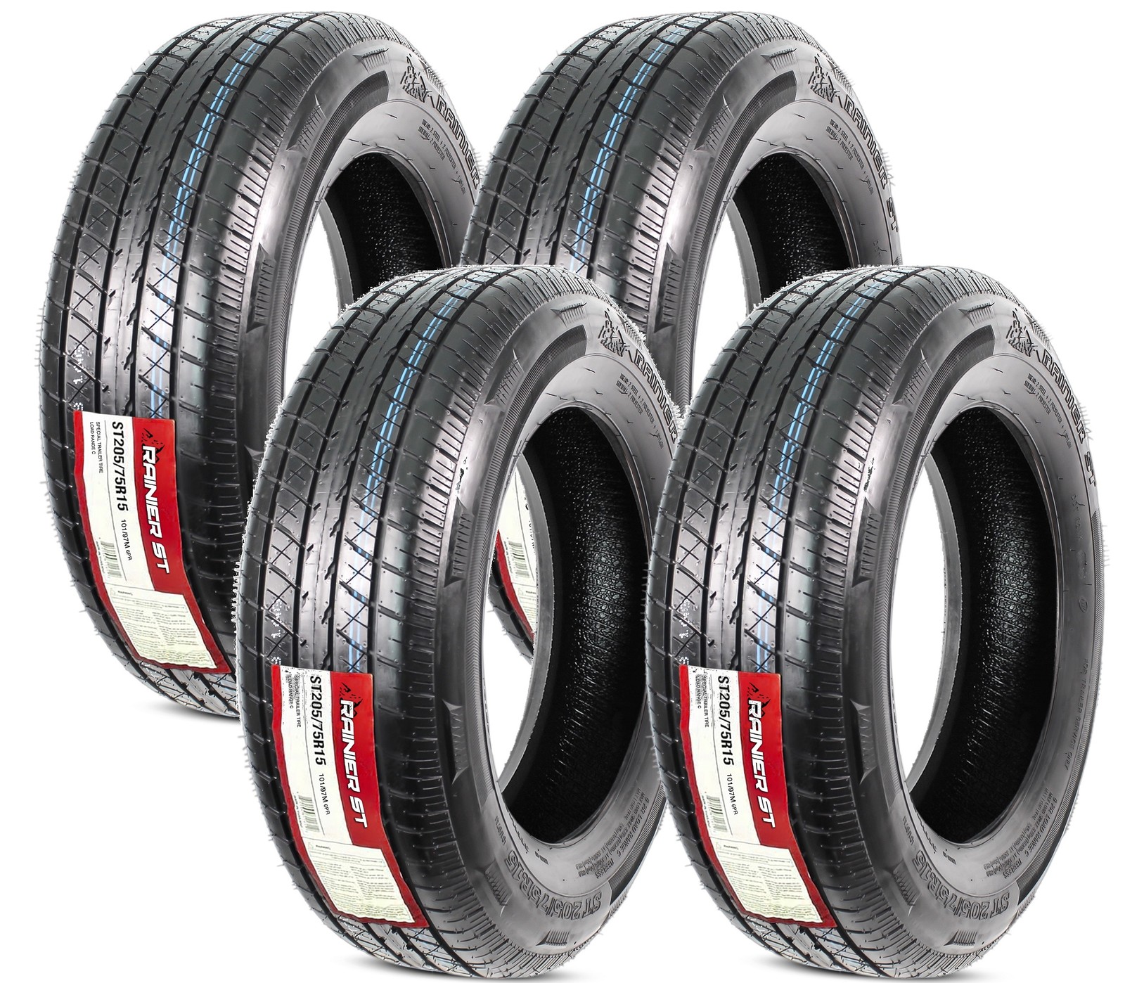 4-Pack Radial Trailer Tire ST205/75R15 15 Inch Deep Tread Steel Belted Load D