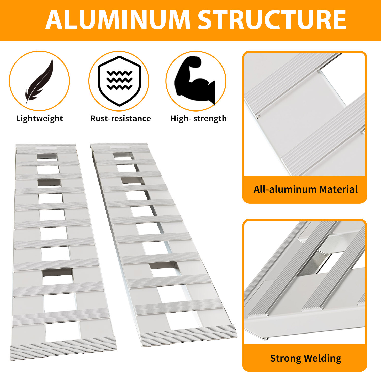 Pair For 60”X15″ Aluminum Ramps 6800 LBS Truck Car Auto Trailer Ramps Hook End