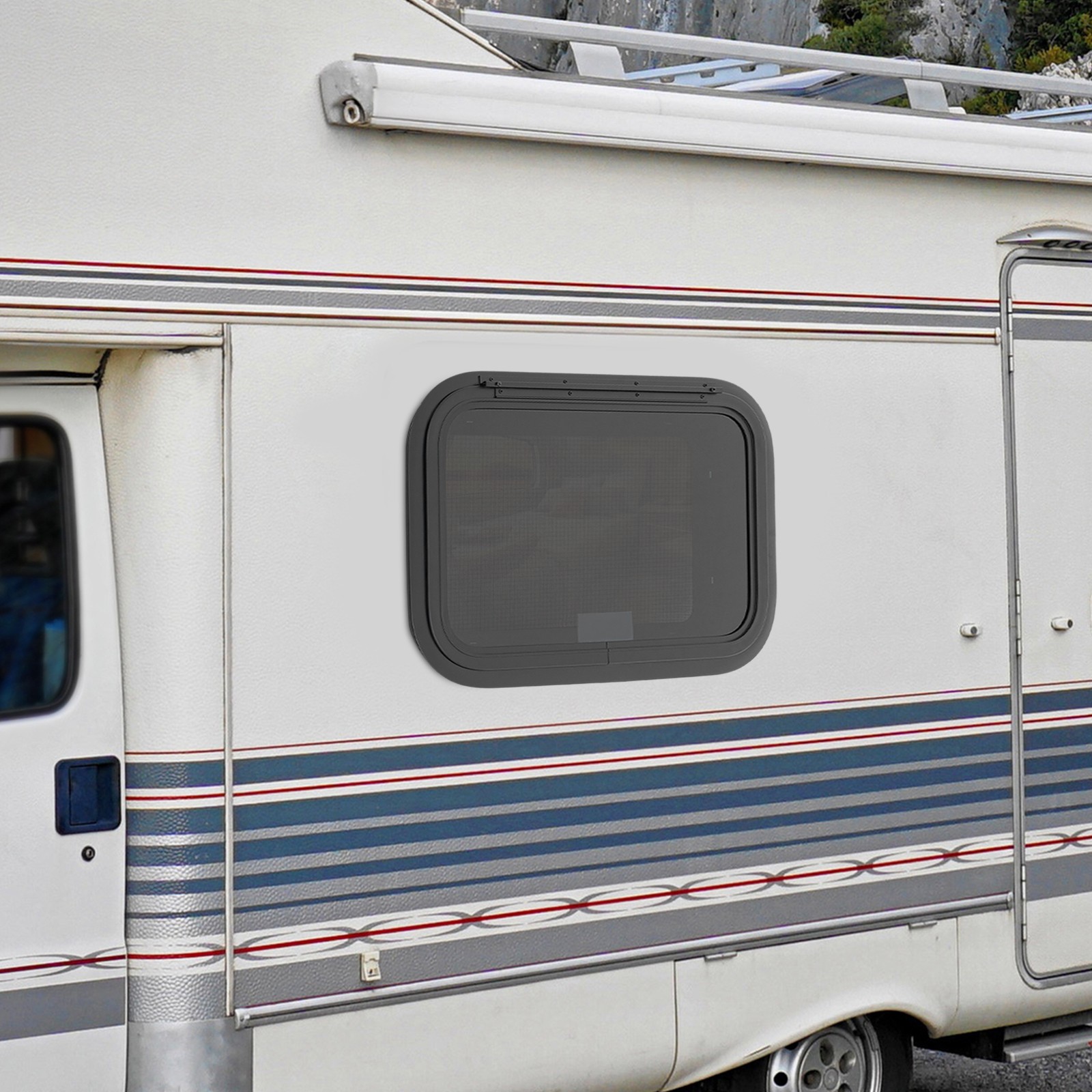 22″ x 15″ RV Exit Window Camper Push Out Emergency Window w/ Trim & Screen Black