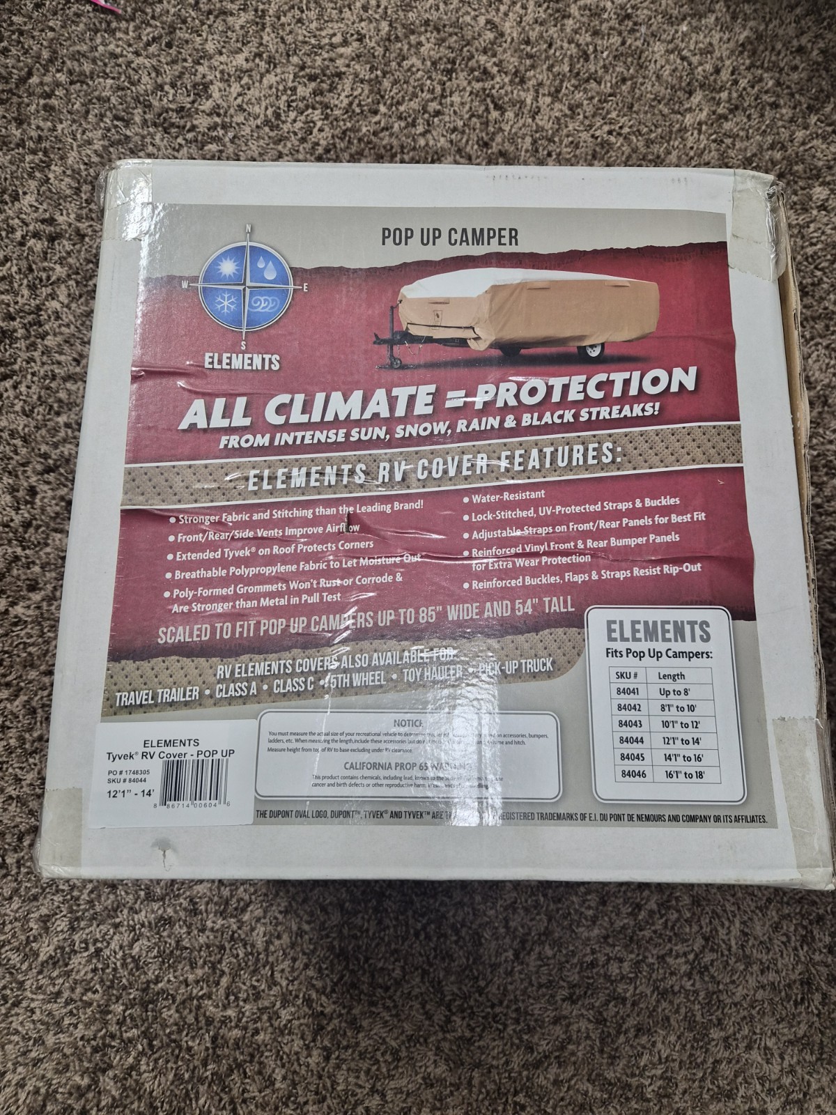 Elements All-Climate Pop-Up Camper Cover | Fits 12’1″ – 14′ | Tyvek NIB