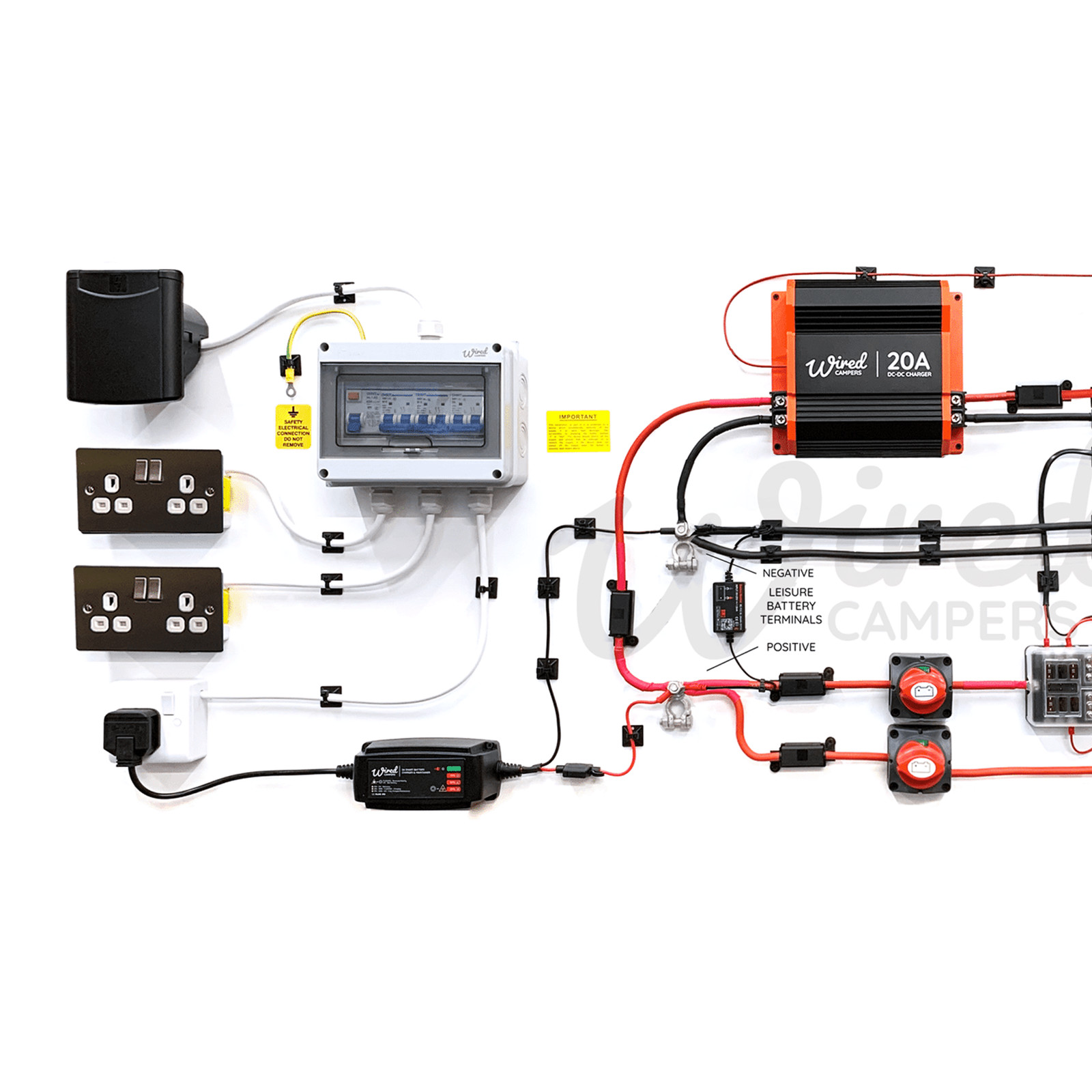 12V DC-DC & 240V Mains Hook Up & Off Grid 3000W Inverter Complete Camper Van Kit