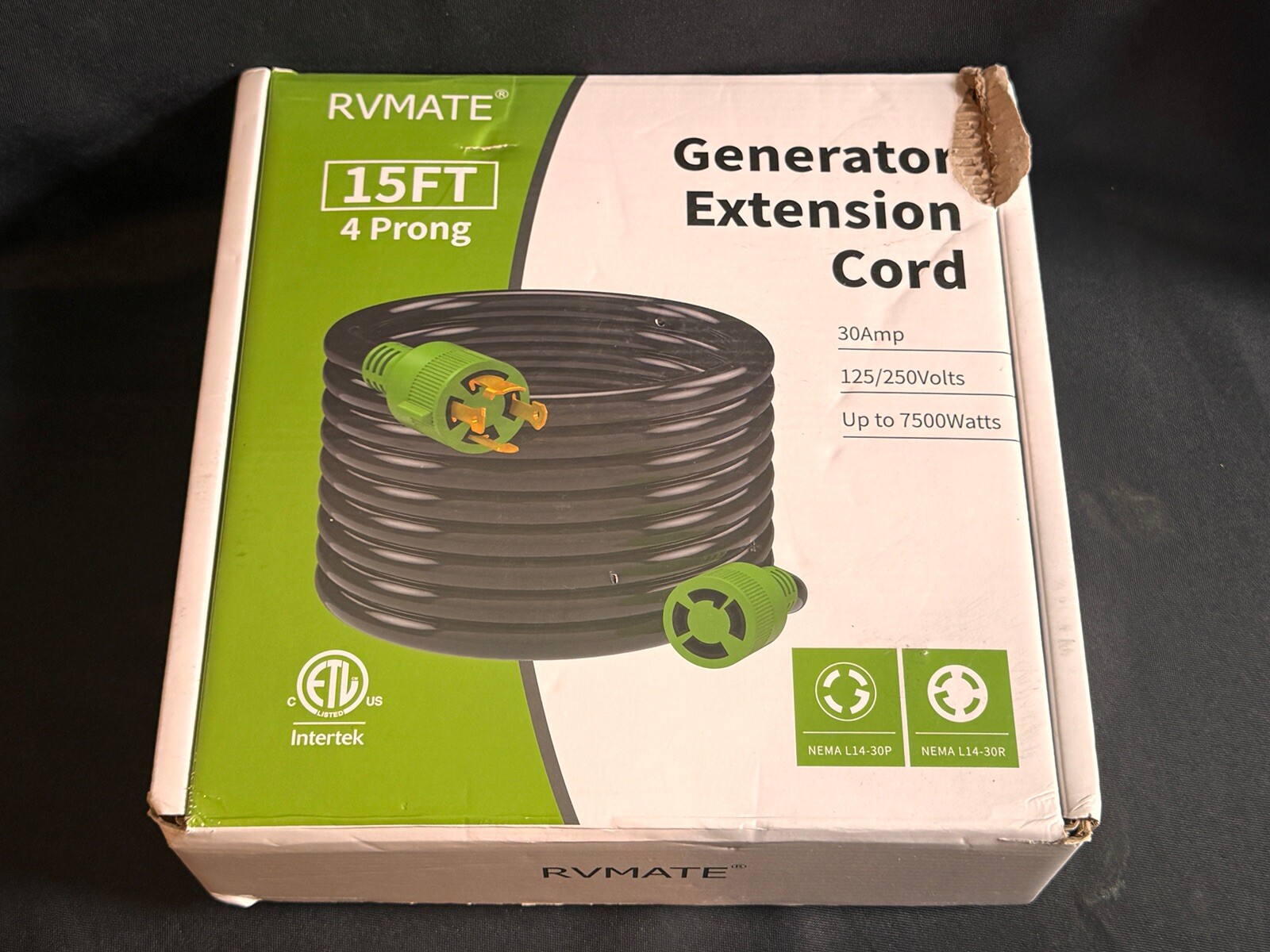 RVmate RV Generator Extension Cord – 30 amp – 15Ft – 4 Prong