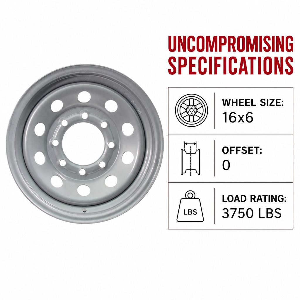 Trailer Wheel 16 Inch 16X6 8 Lug Silver Modular Equipment Trailer Rim