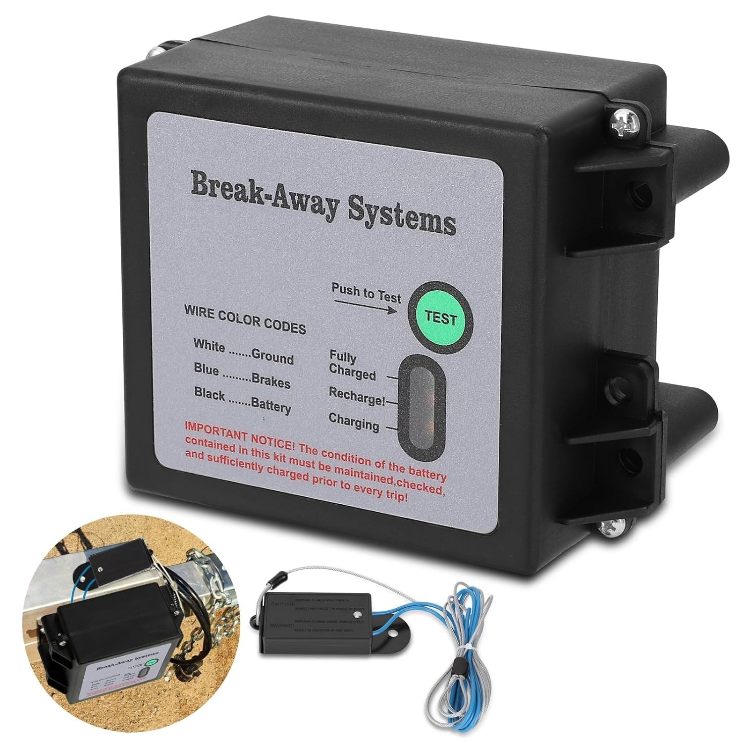 12V Trailer Breakaway Kit: Instant Brake Activation with LED Battery Monitor