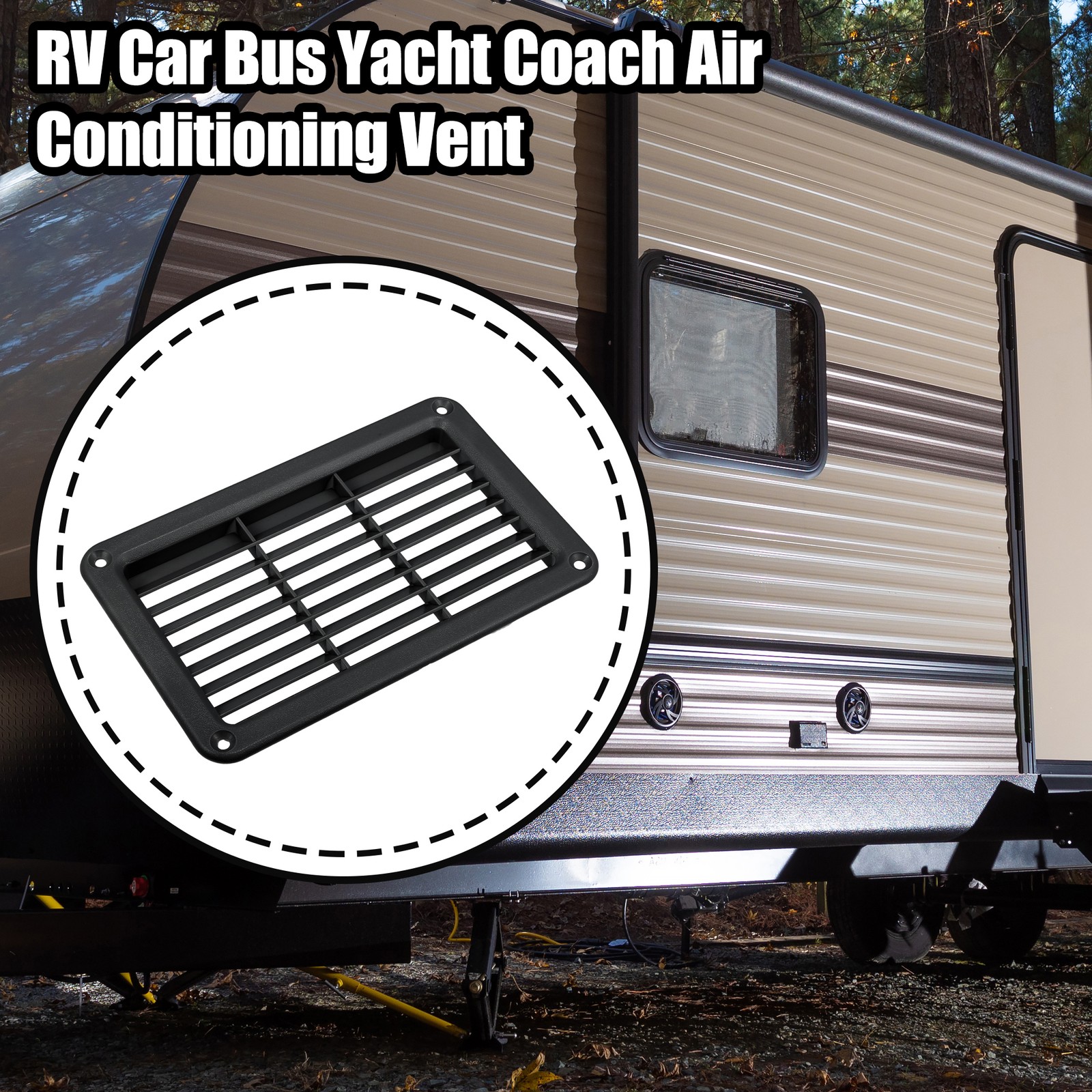 19X12cm Rectangular Black RV Air Vent Panel Ventilation Grill Louver