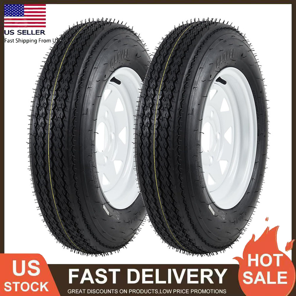Set of 2 5.30-12 Trailer Tires w/ Rims 5.30×12 5.3-12 530-12, 5 Lug on 4.5″, 6PR