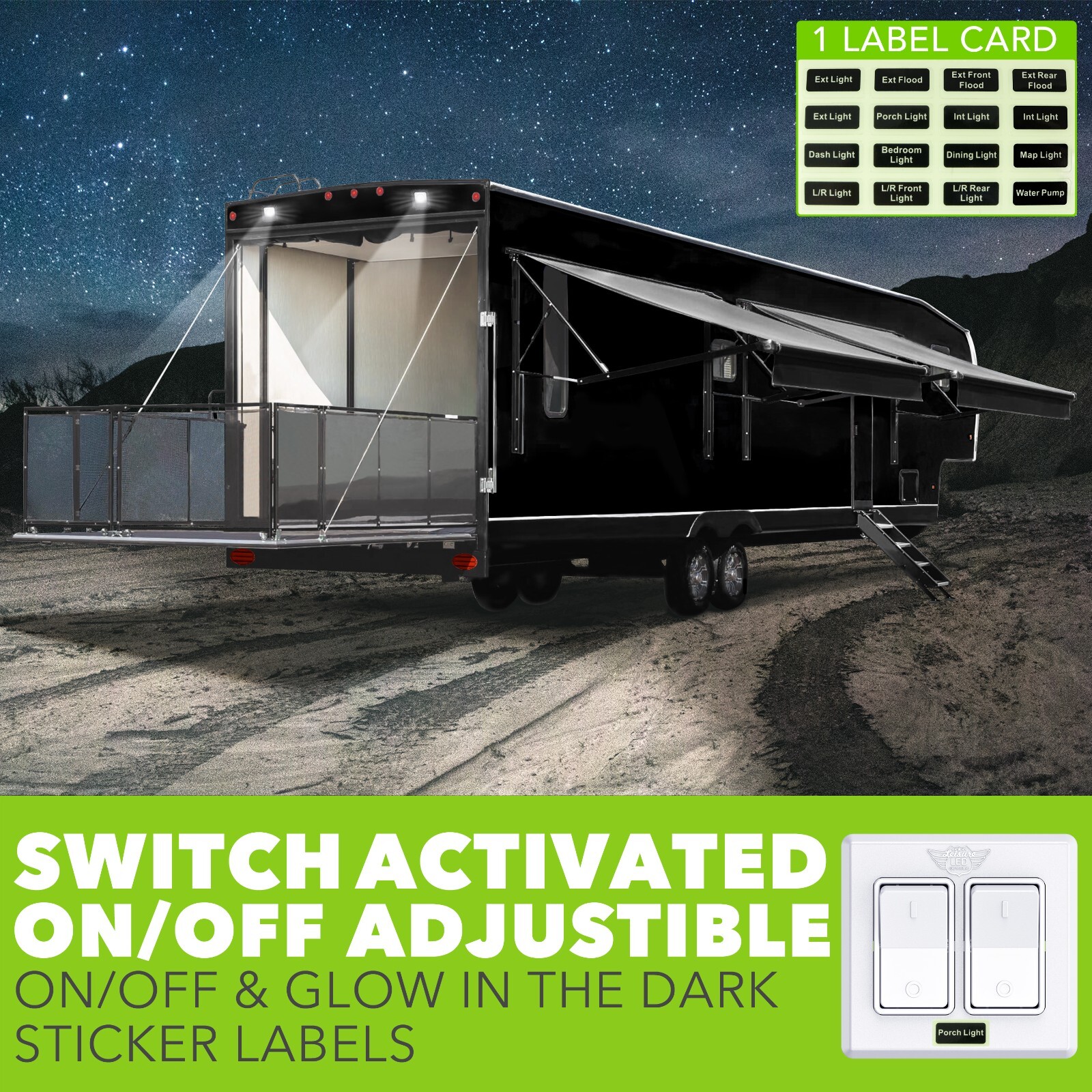 Leisure LED White Double SPST On-Off Switch with Bezel, 12-Volt, for RV, Trailer