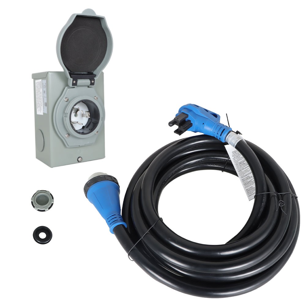 50 Amp 25-50 Ft Generator Cord & Power Inlet Box 50 Amp NEMA 14-50P/SS2-50R