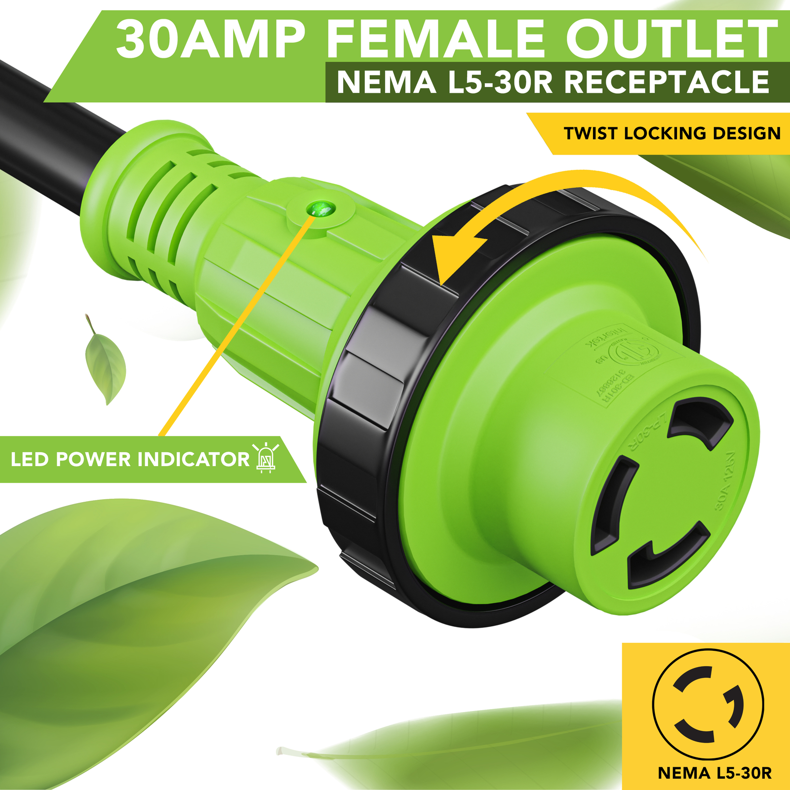 NEW Marine 30 amp female to 15 amp male 125v Shore Power Pigtail Boat Adapter